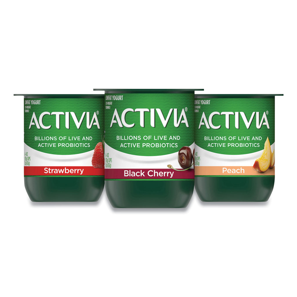 Probiotic Lowfat Yogurt, 4 oz Cups, Black Cherry/Peach/Strawberry, 24/Pack, Ships in 1-3 Business Days