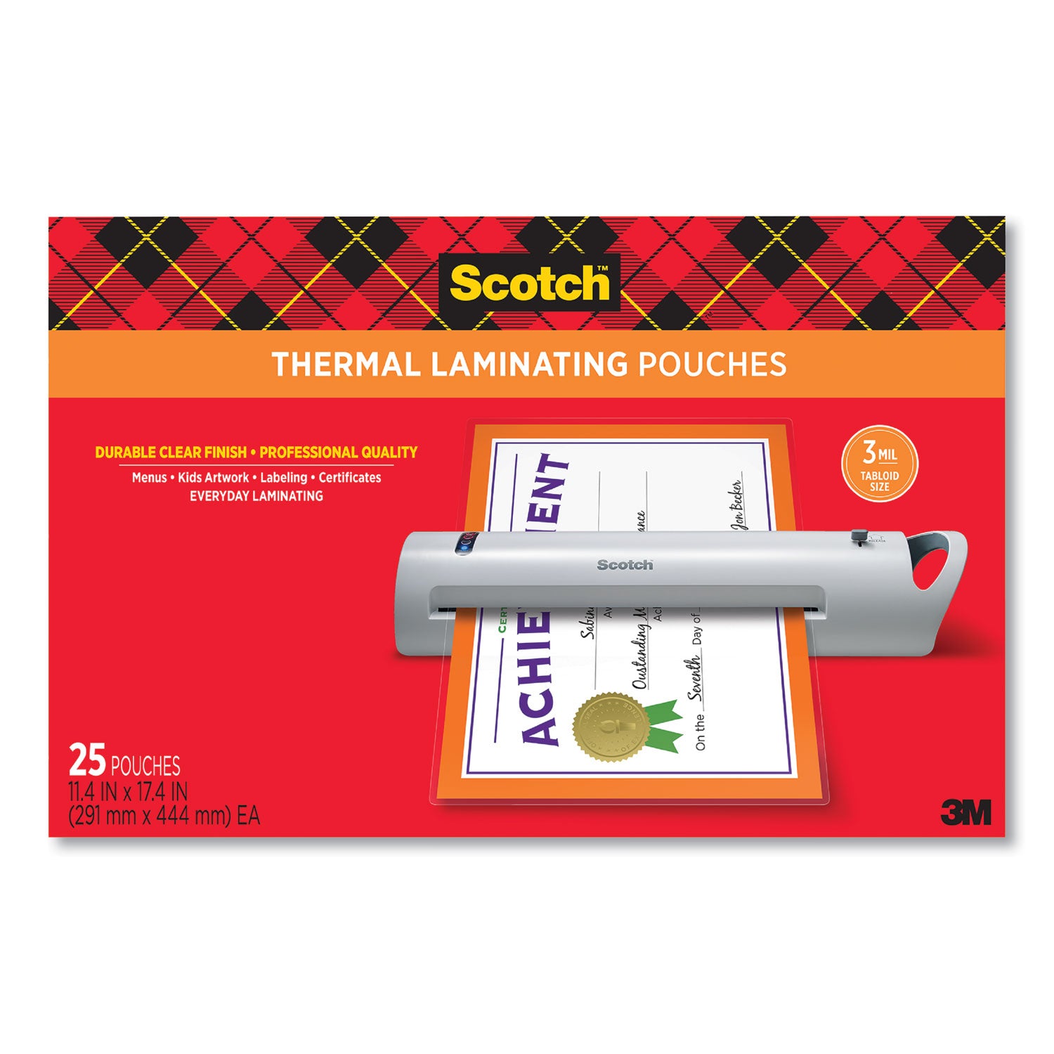 Laminating Pouches, 3 mil, 11.5" x 17.5", Gloss Clear, 25/Pack - 