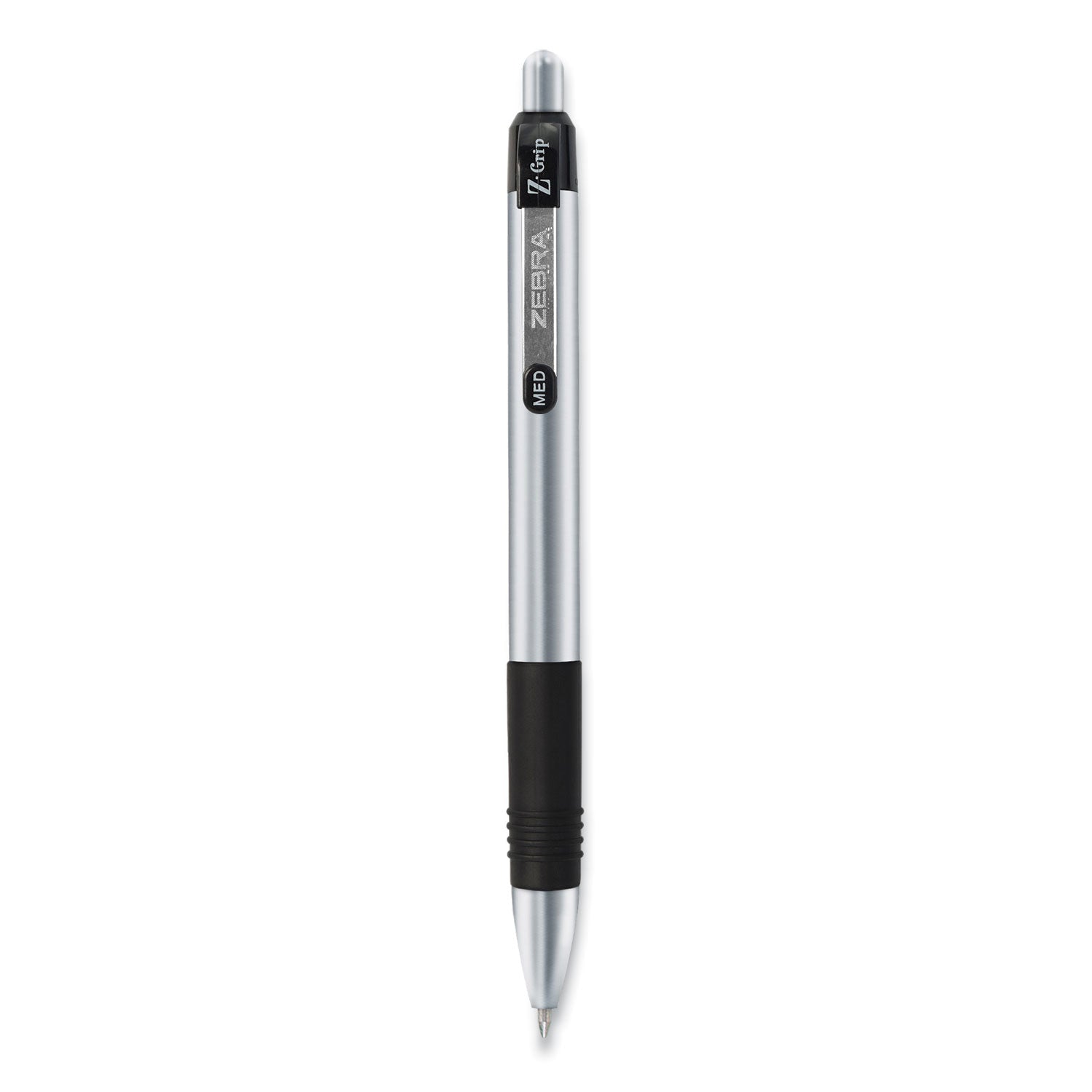 z-grip-metal-ballpoint-pen-retractable-medium-1-mm-black-ink-silver-black-barrel-12-pack_zeb27010 - 1