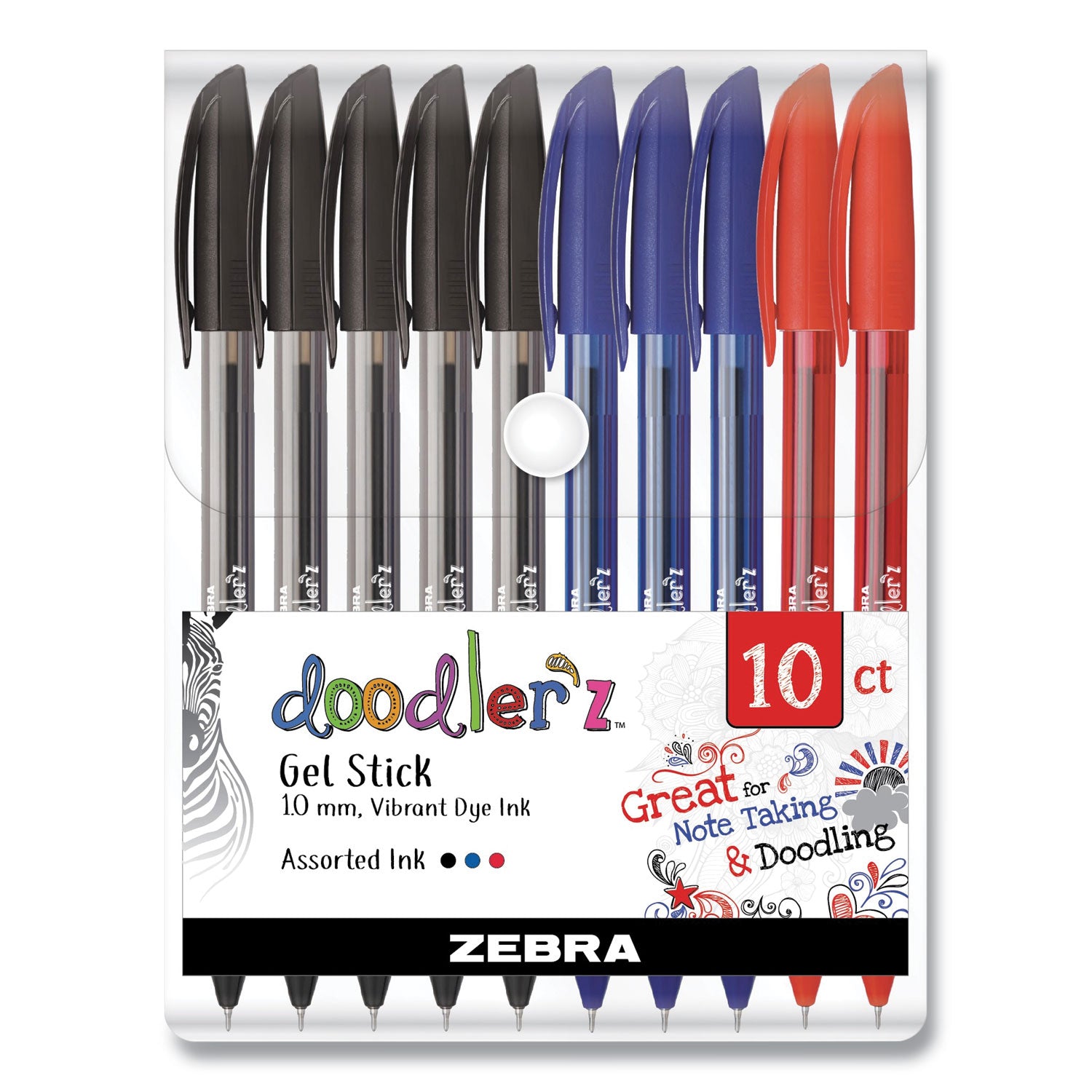 doodlerz-gel-pen-stick-bold-1-mm-assorted-ink-and-barrel-colors-10-pack_zeb41970 - 1