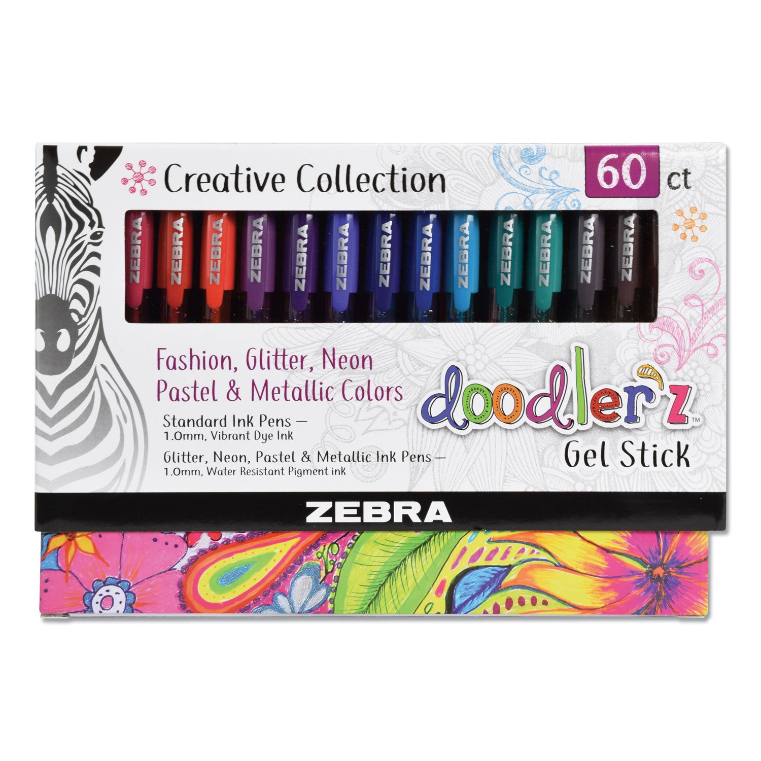 doodlerz-gel-pen-stick-bold-1-mm-assorted-ink-and-barrel-colors-60-pack_zeb41960 - 1