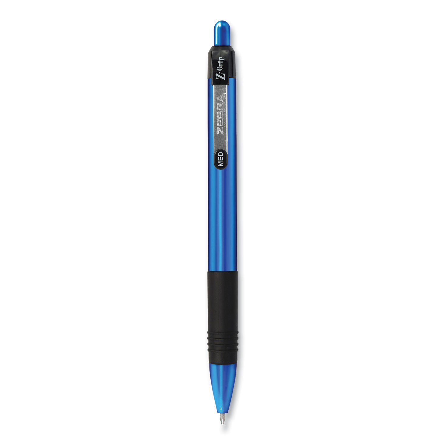 z-grip-metal-ballpoint-pen-retractable-medium-1-mm-blue-ink-blue-black-barrel-12-pack_zeb27020 - 1