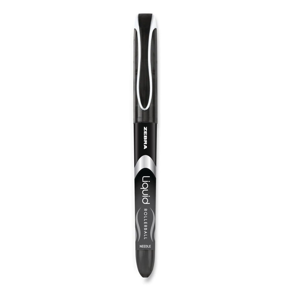 Liquid Ink Roller Ball Pen, Stick, Extra-Fine 0.5 mm, Black Ink, Black/Silver Barrel, 12/Pack