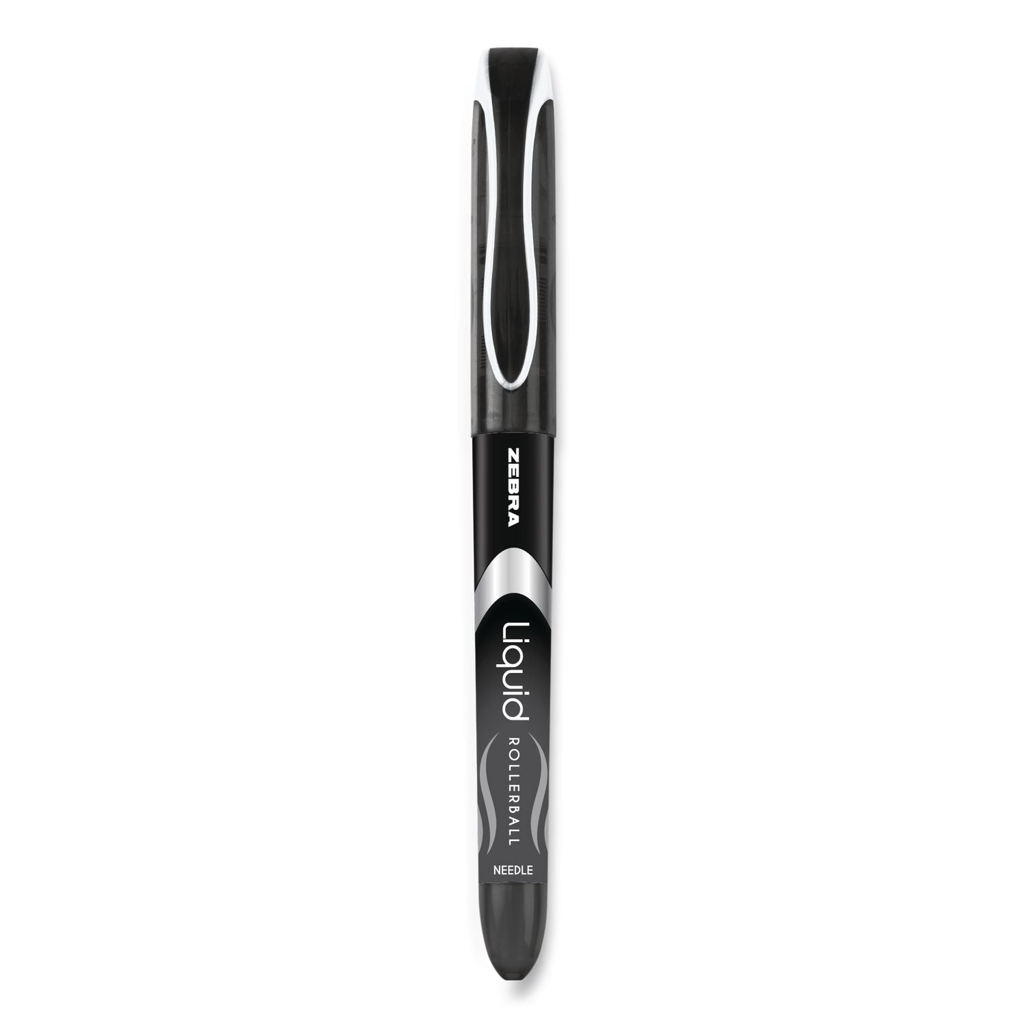 Liquid Ink Roller Ball Pen, Stick, Extra-Fine 0.5 mm, Black Ink, Black/Silver Barrel, 12/Pack