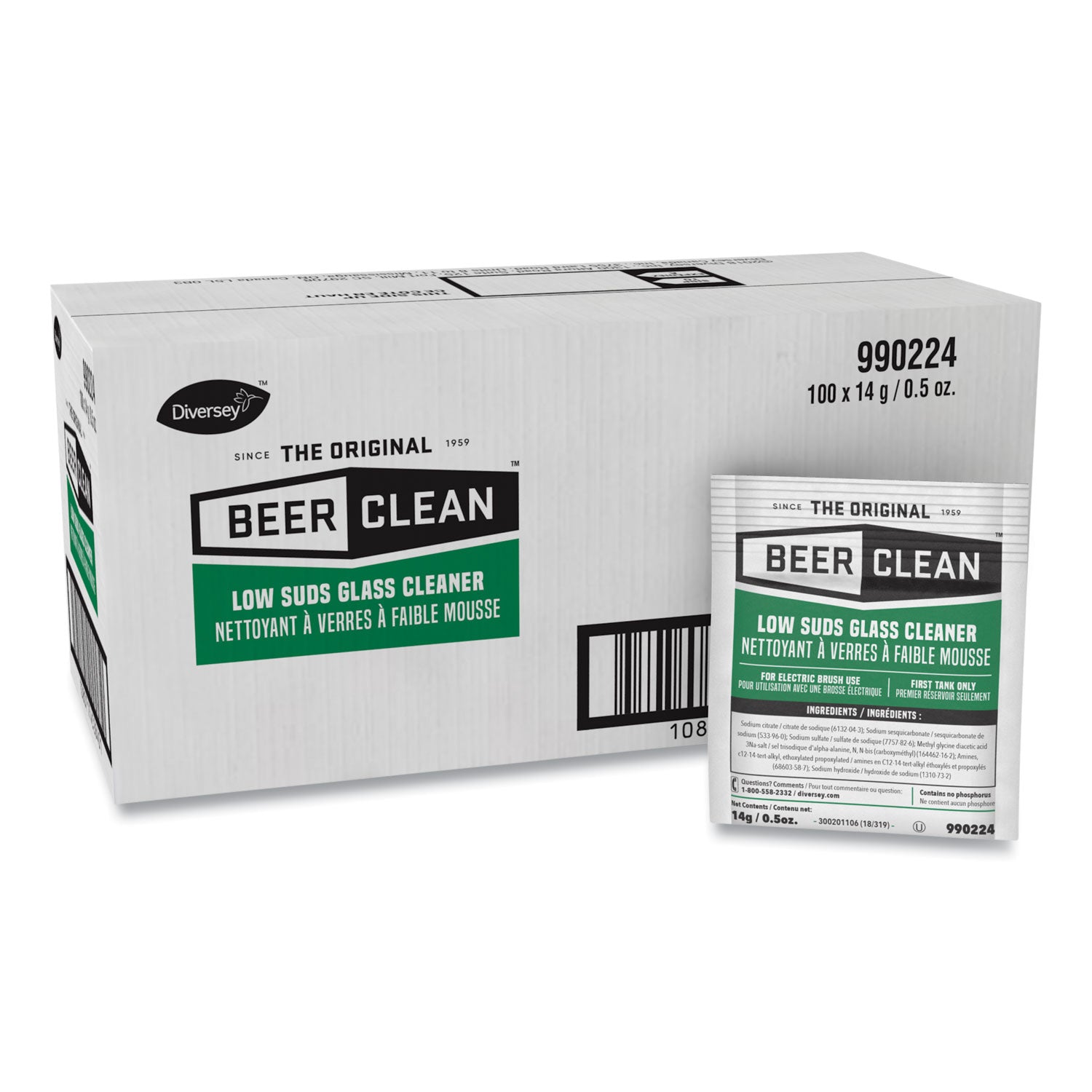 Beer Clean Glass Cleaner, Powder, 0.5 oz Packet, 100/Carton - 