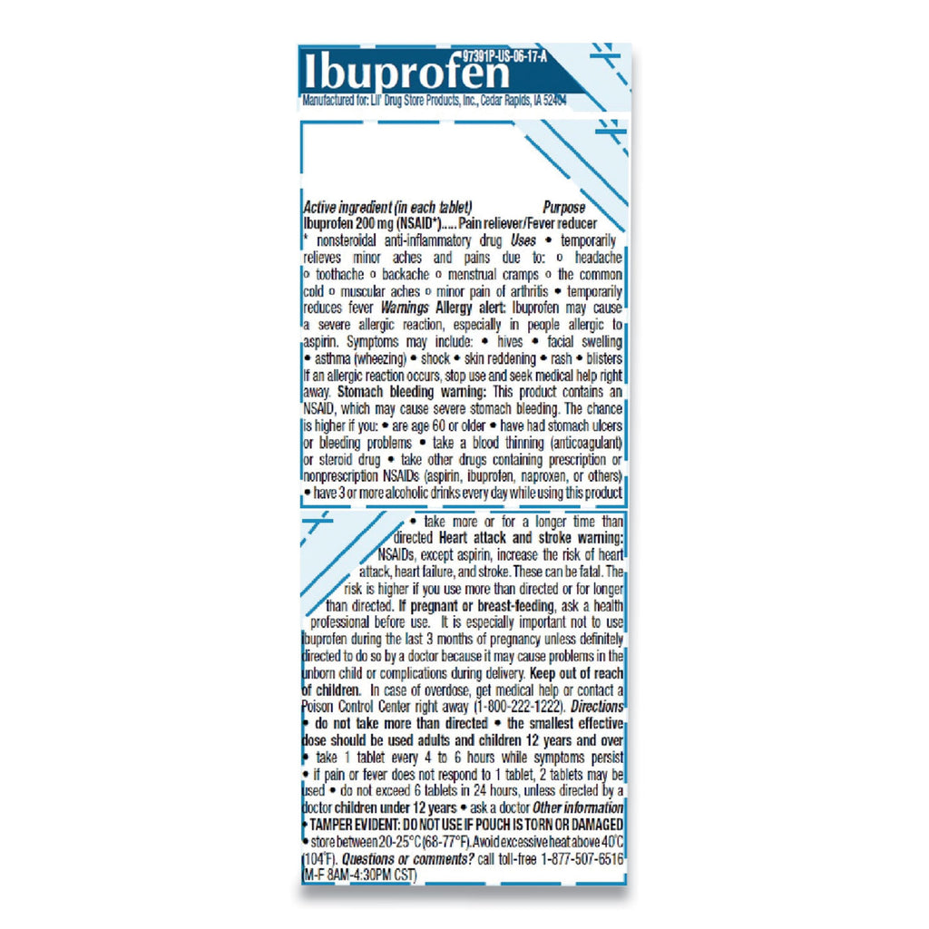 Ibuprofen, 200 mg, Refill Pack, Two Tablets/Packet, 50 Packets/Box