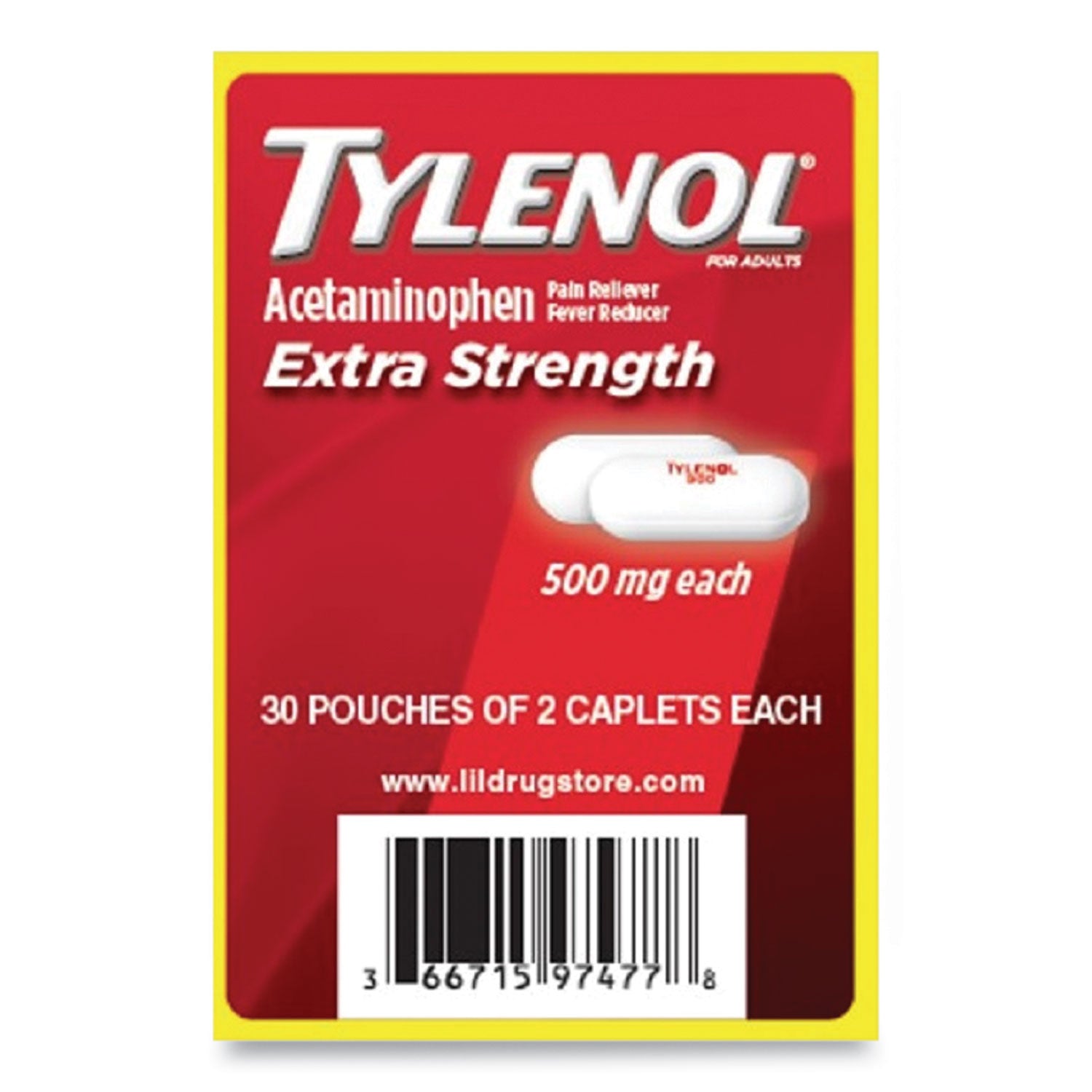 Acetaminophen, 500mg, Extra Strength Caplets, Refill, 2 /Packet, 30 Packets/Box