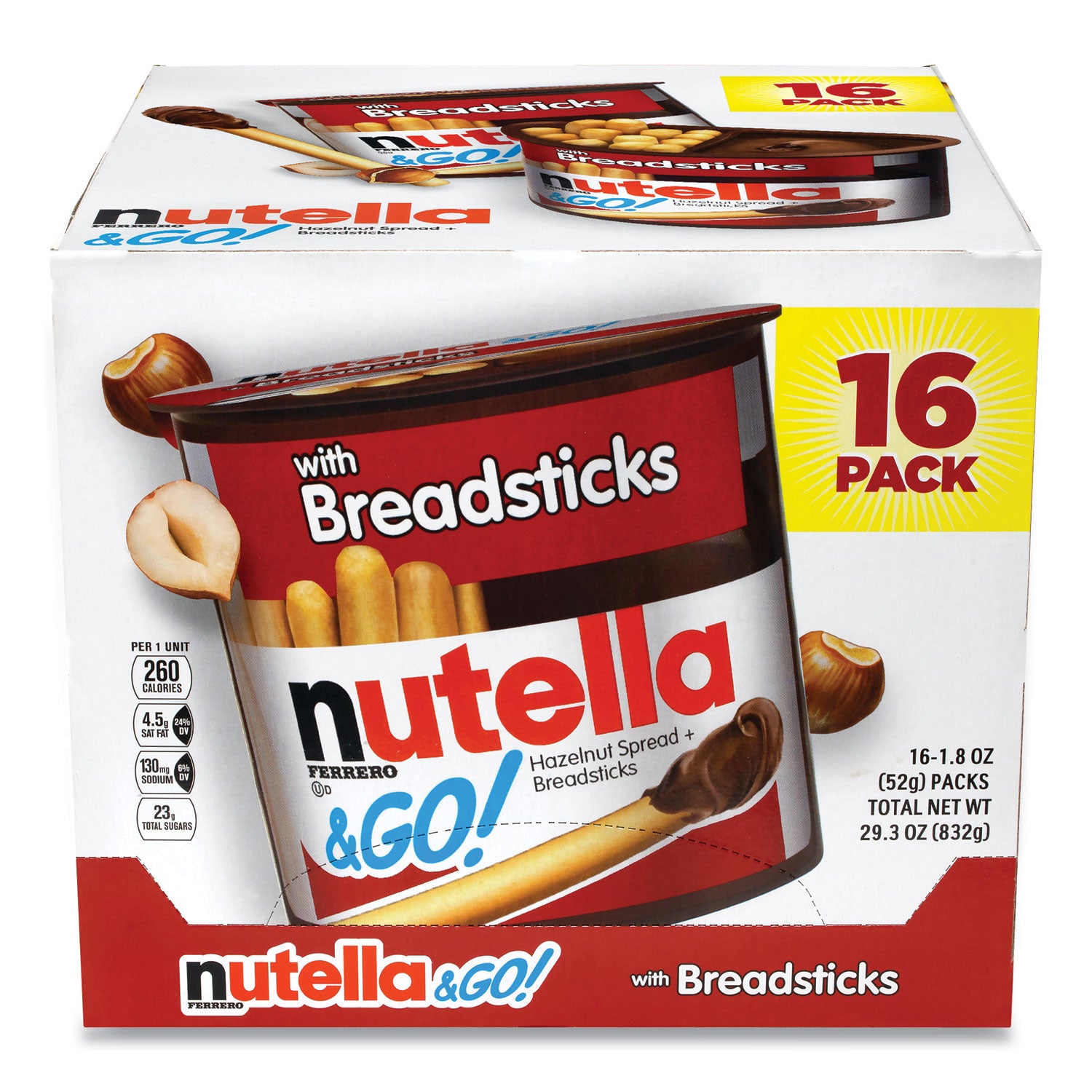 Hazelnut Spread and Breadsticks, 1.8 oz Single-Serve Tub, 16/Pack, Ships in 1-3 Business Days