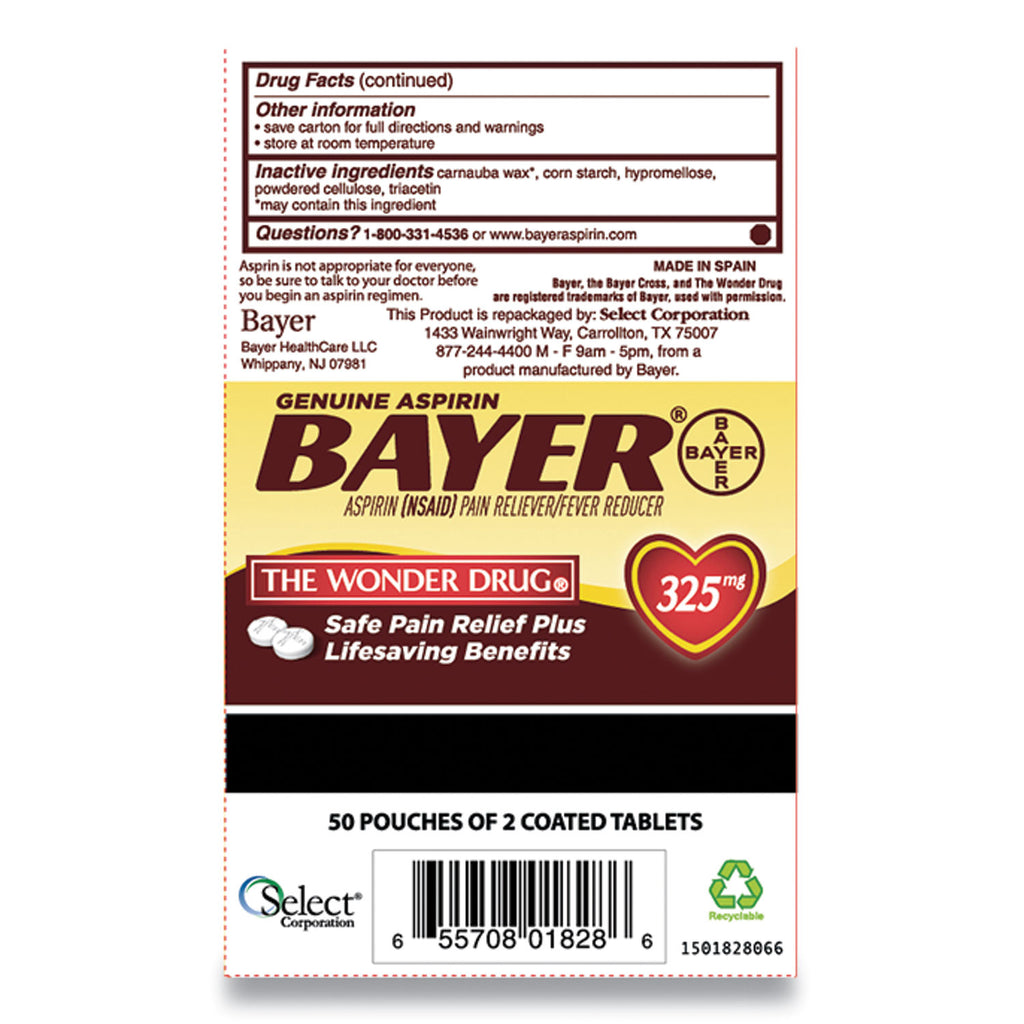 Aspirin Tablets, Two-Pack, 50 Packs/Box