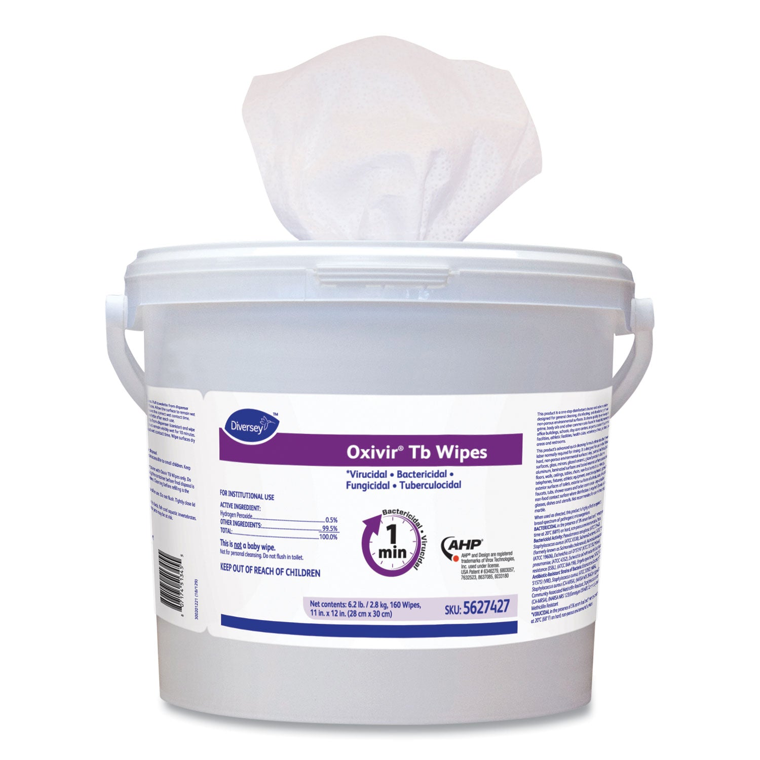 Oxivir TB Disinfectant Wipes, 11 x 12, White, 160/Bucket, 4 Buckets/Carton - 