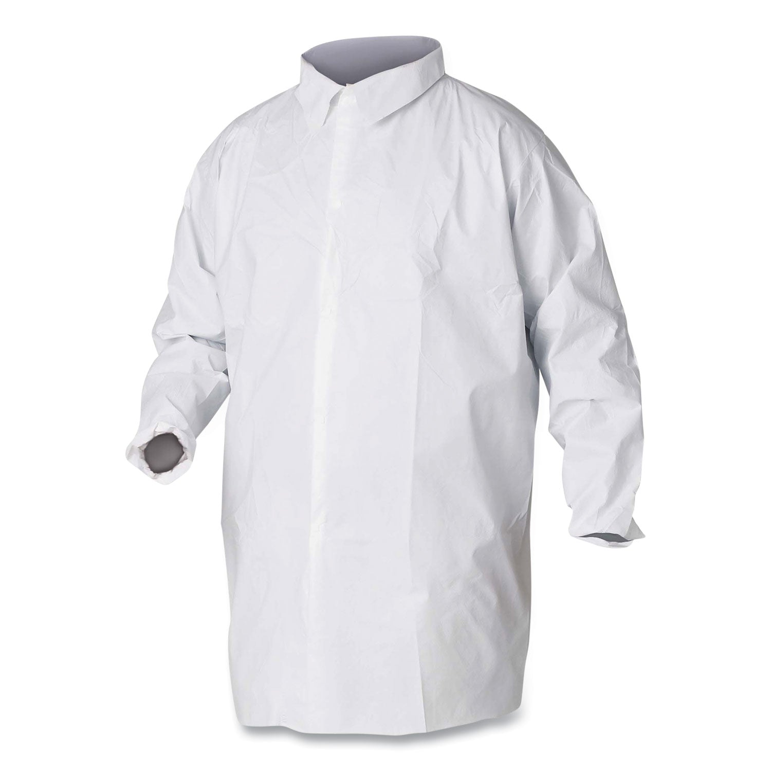 a20-breathable-particle-protection-lab-coat-hook-and-loop-closure-elastic-wrists-no-pockets-large-white-30-carton_kcc35620 - 1