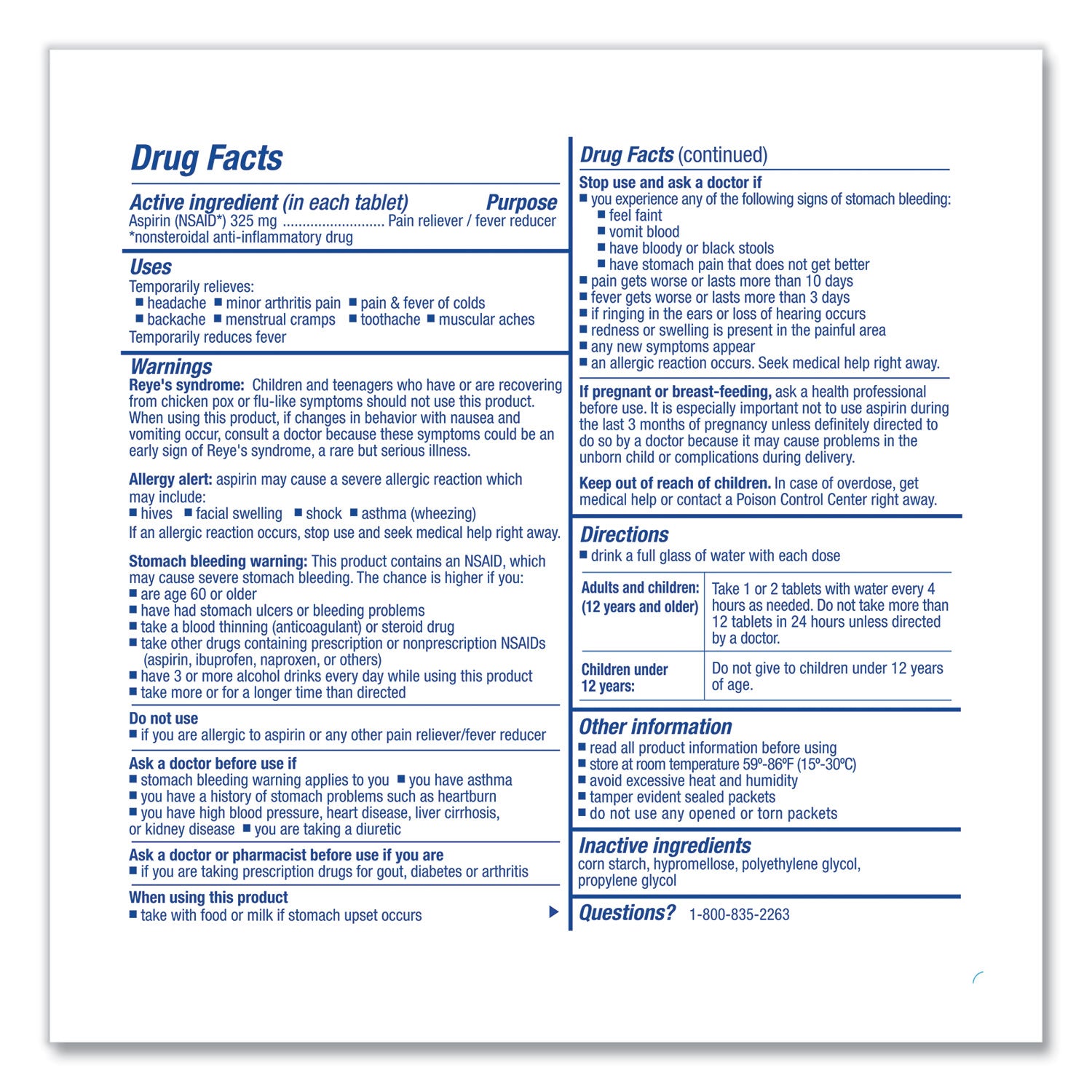 Aspirin Tablets, 250/Box
