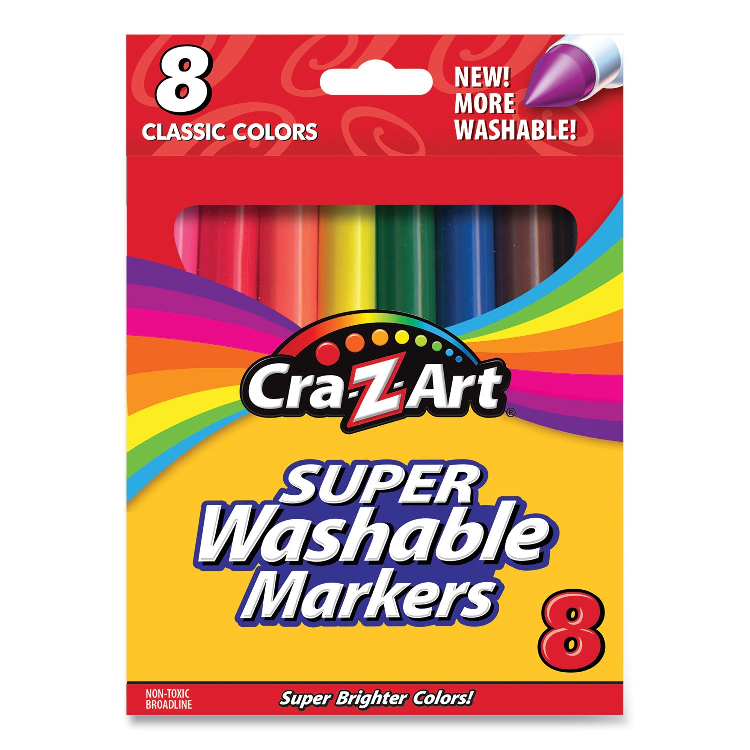 Super Washable Markers, Broad Bullet Tip, Assorted Colors, 8/Set - 1