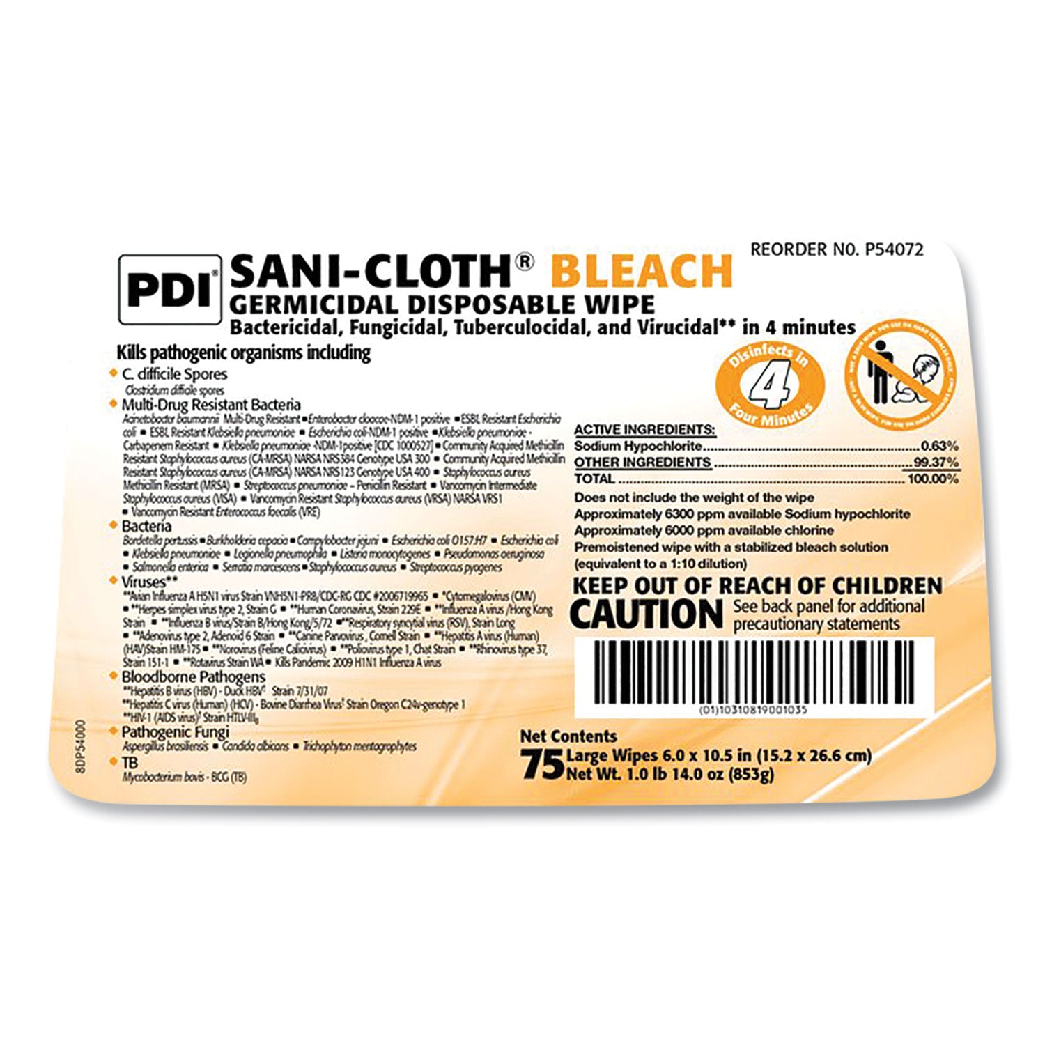 sani-cloth-bleach-germicidal-disposable-wipes-deep-well-lid-canister-105-x-6-75-canister_nicp54072pk - 2