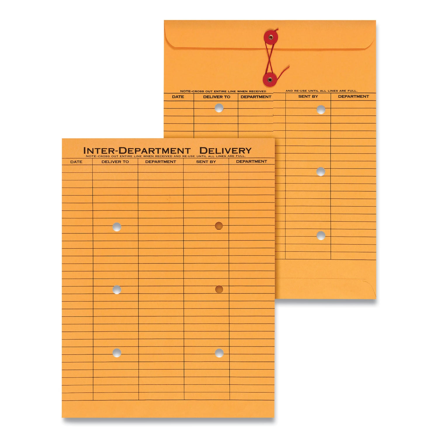 Light Brown Kraft String/Button Interoffice Envelope, #97, Two-Sided Five-Column Format, 10 x 13, Light Brown Kraft, 100/Box - 