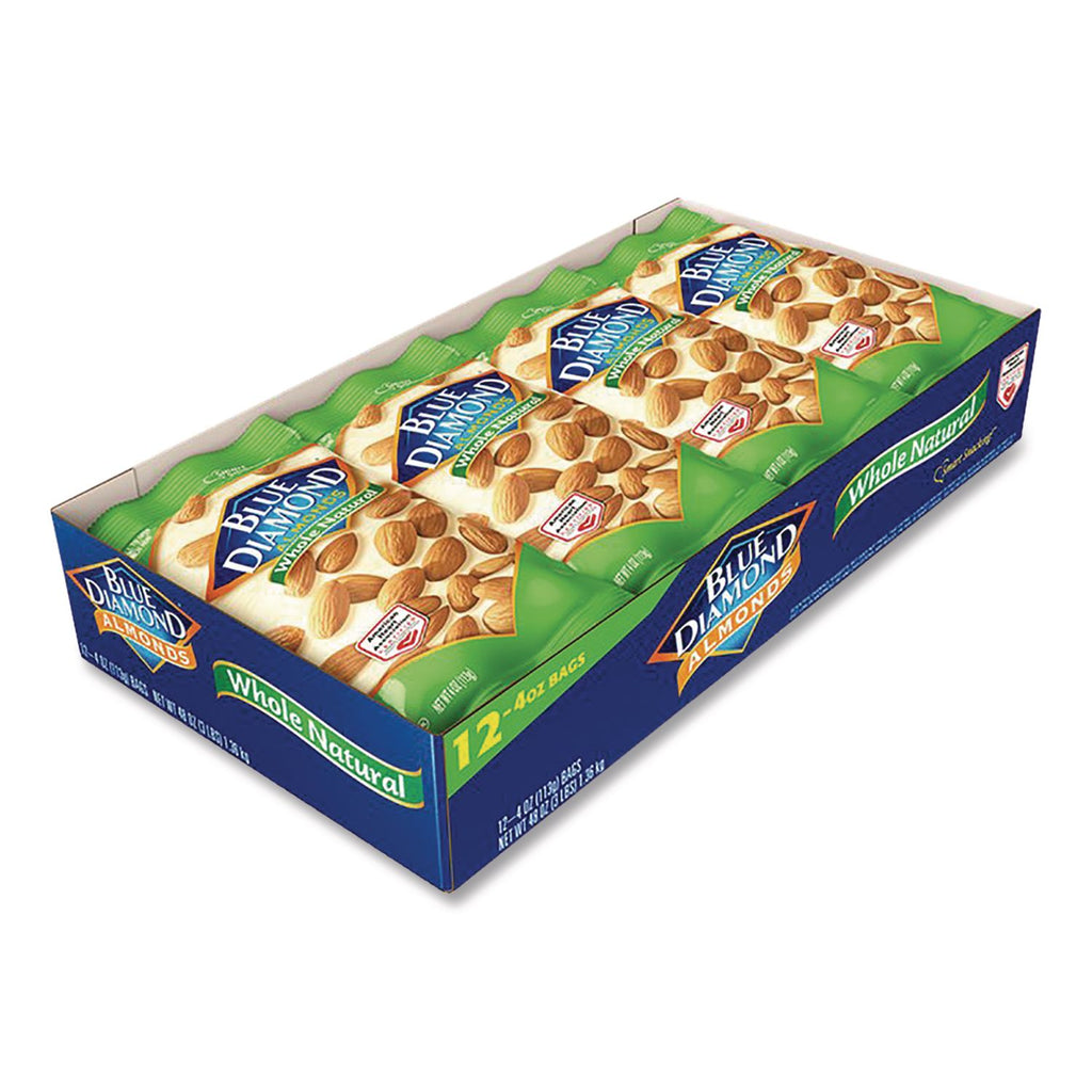 Whole Natural Almonds, 4 oz Bag, 12 Bags/Box