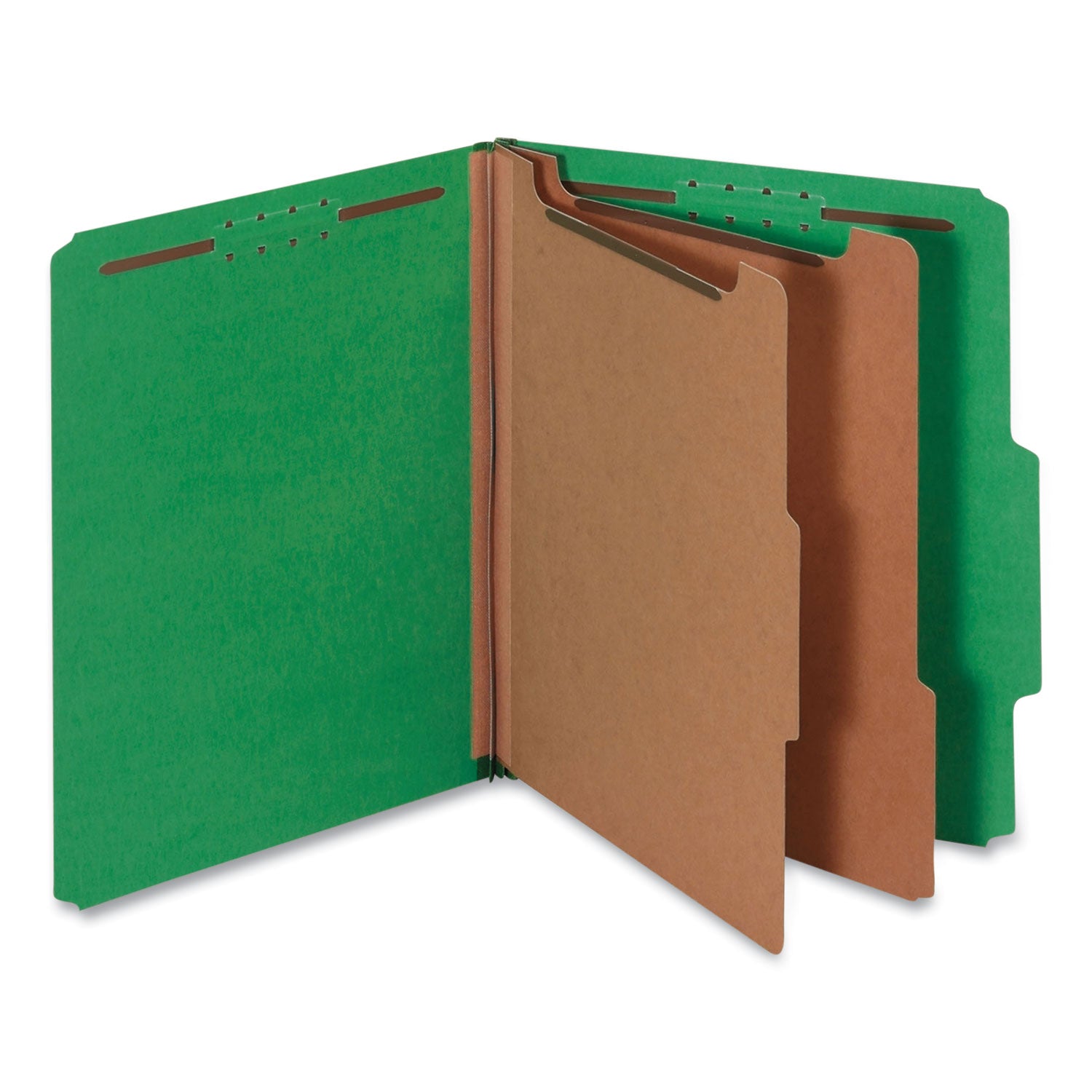 Bright Colored Pressboard Classification Folders, 2" Expansion, 2 Dividers, 6 Fasteners, Letter Size, Emerald Green, 10/Box - 