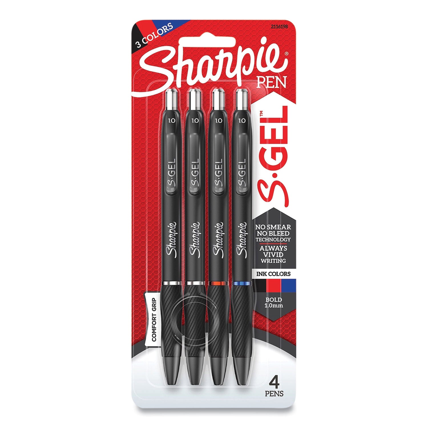 s-gel-high-performance-gel-pen-retractable-bold-1-mm-assorted-ink-colors-black-barrel-4-pack_san2116198 - 1