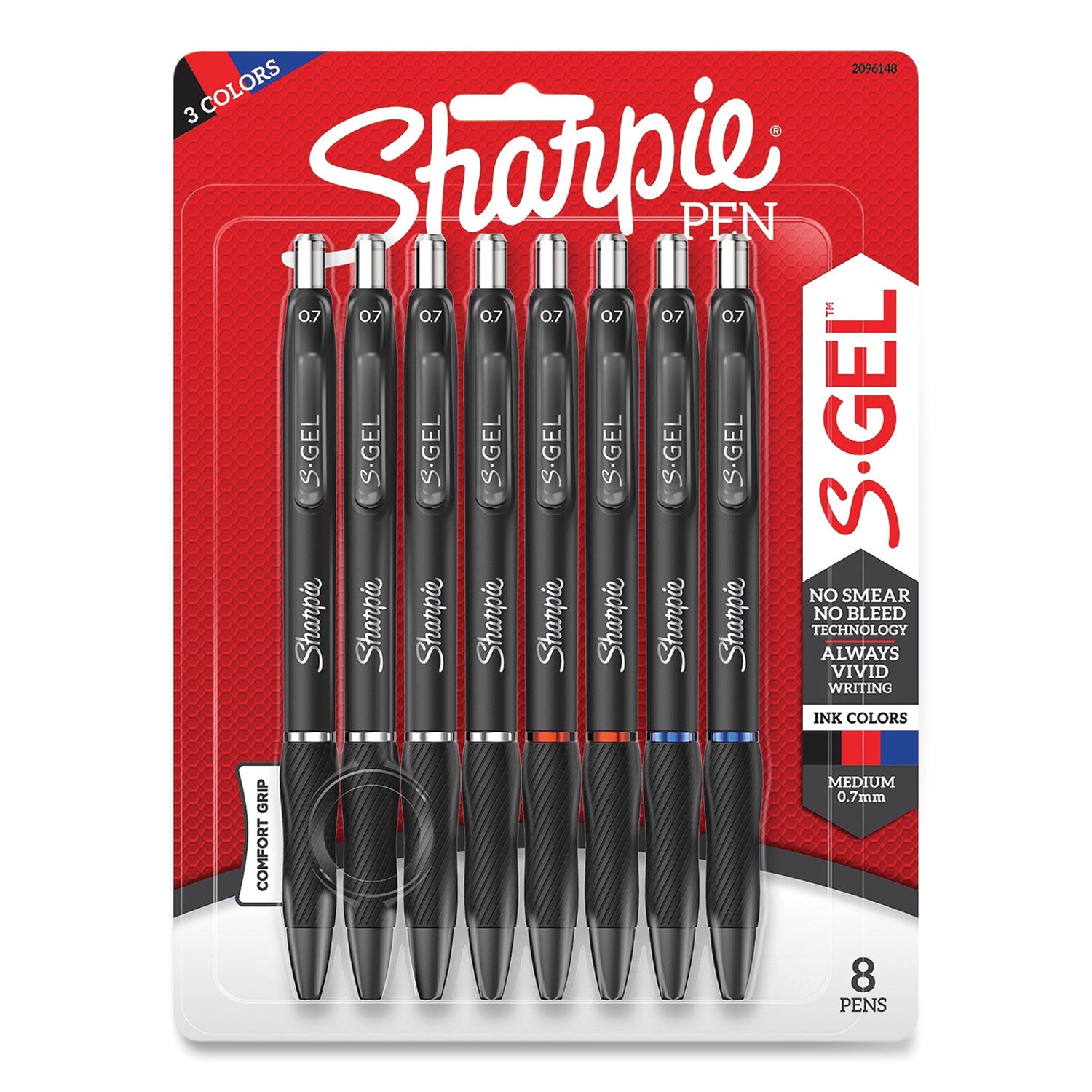 s-gel-high-performance-gel-pen-retractable-medium-07-mm-three-assorted-ink-colors-black-barrel-8-pack_san2096148 - 1