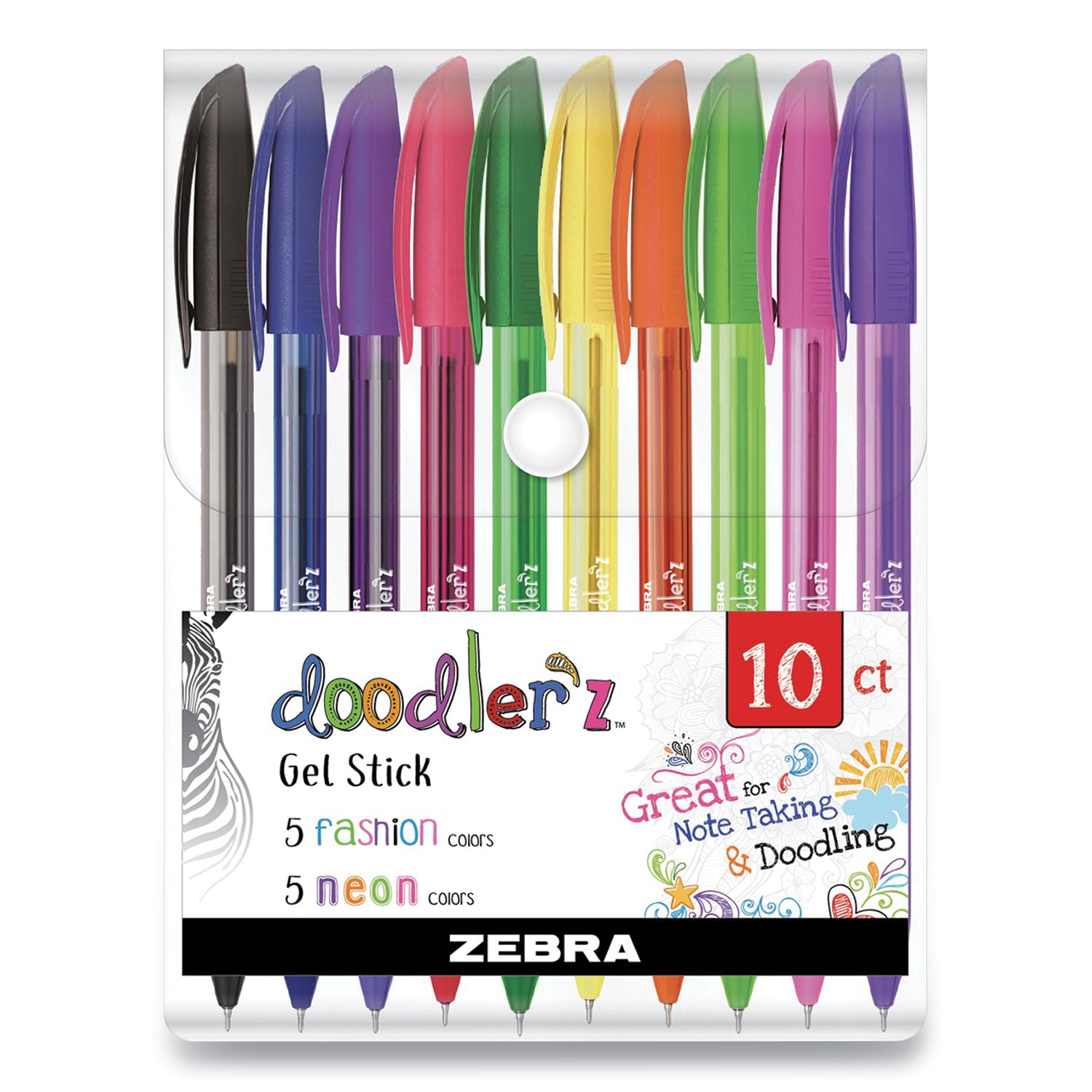 doodlerz-gel-pen-stick-bold-1-mm-assorted-fashion-neon-ink-and-barrel-colors-10-pack_zeb41810 - 1