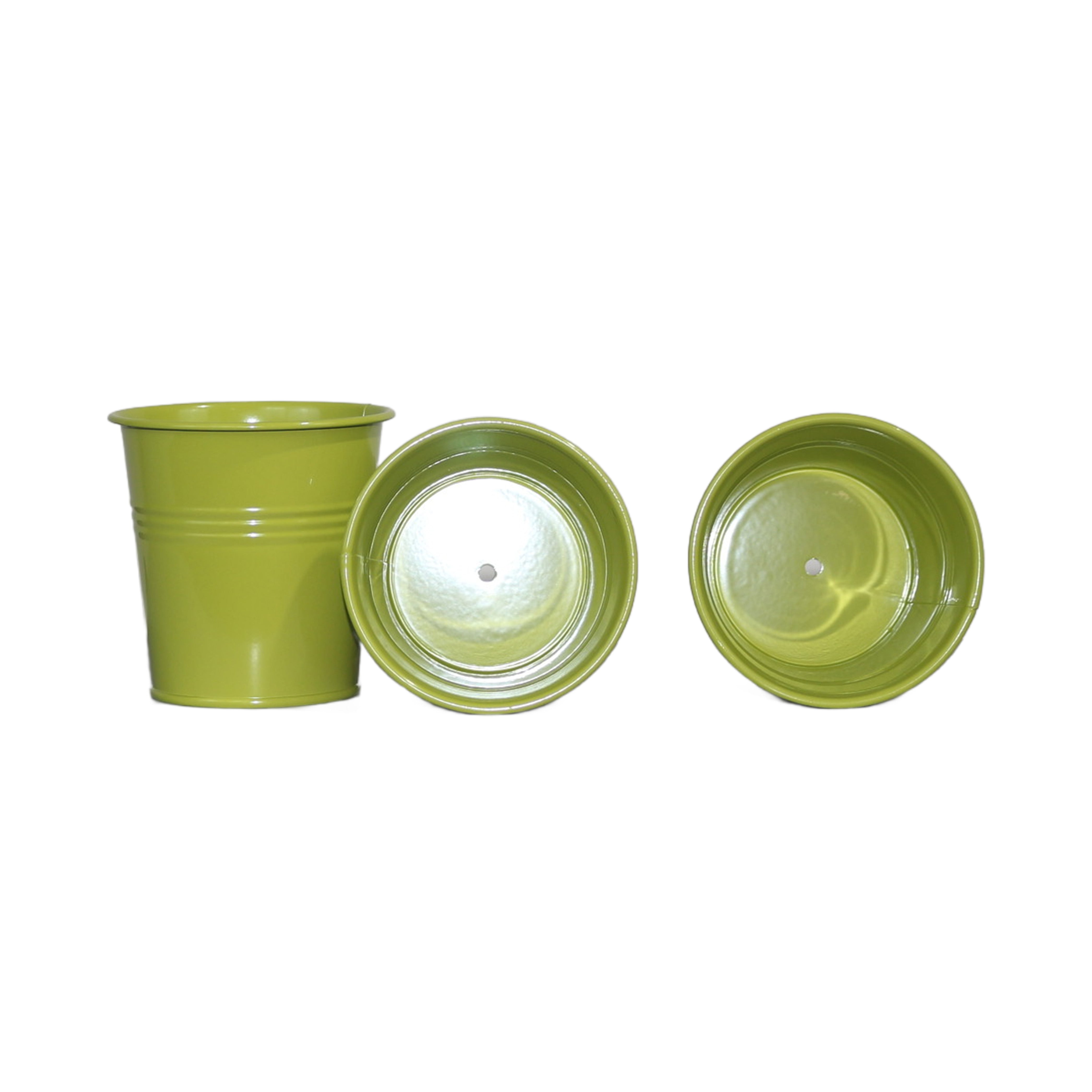 Set of 3 Green Metal Garden Planters with Tray