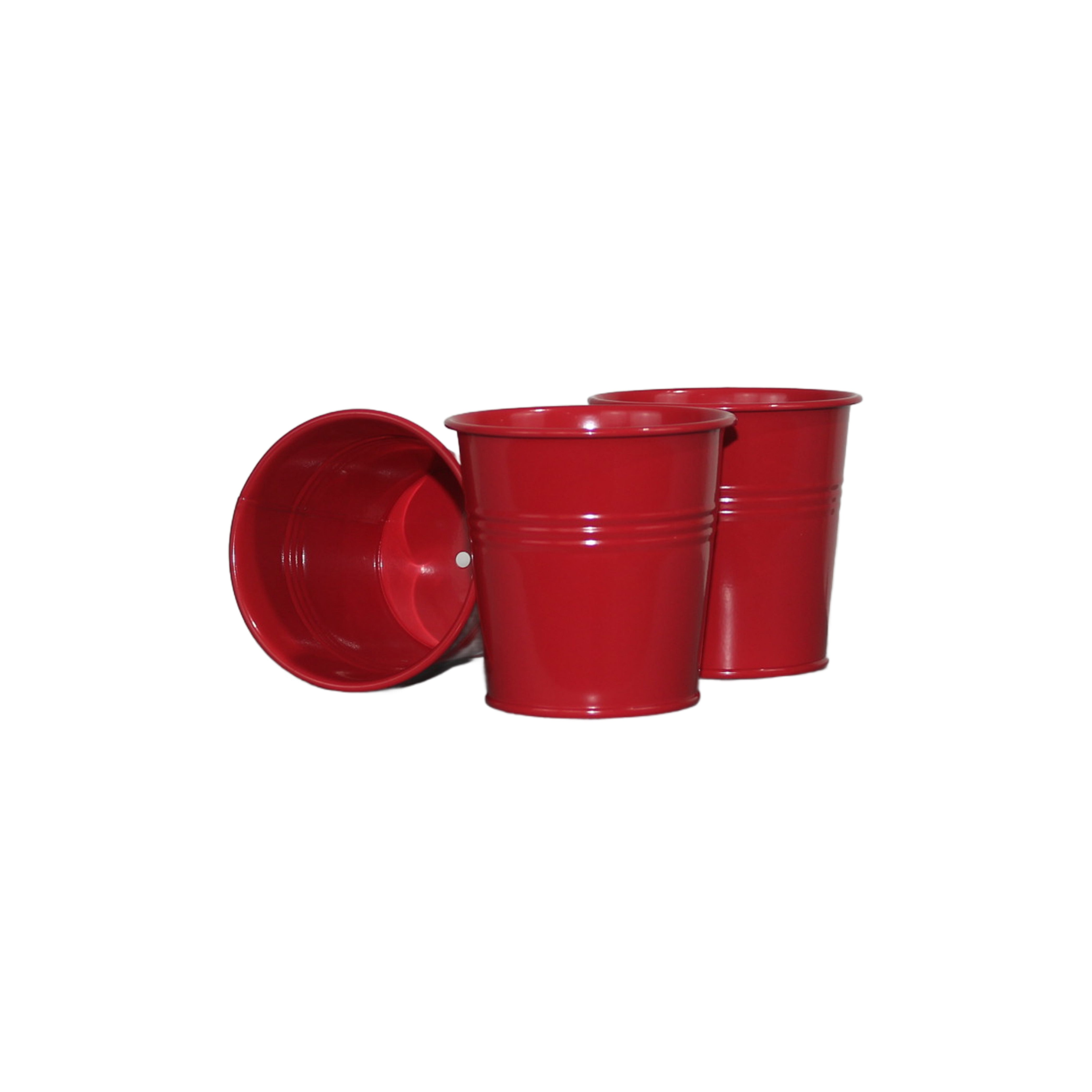 Set of 3 Red Metal Garden Planters with Tray