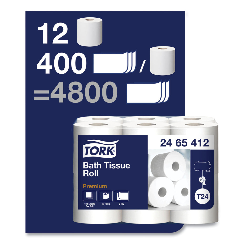 Premium Poly-Pack Bath Tissue, Septic Safe, 2-Ply, White, 400 Sheets/Roll, 12 Rolls/Pack, 4 Packs/Carton
