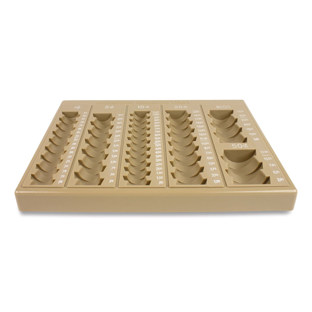 Plastic Coin Tray, 6 Compartments, Stackable, 7.75 x 10 x 1.5, Tan