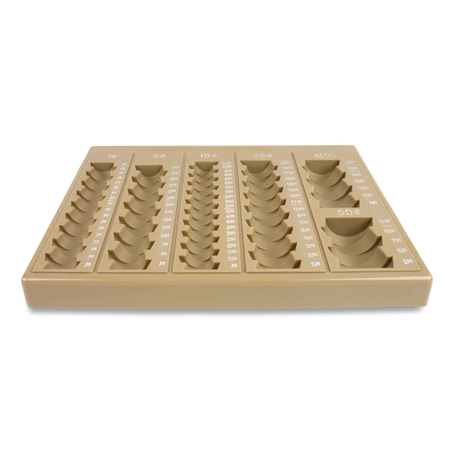 Plastic Coin Tray, 6 Compartments, Stackable, 7.75 x 10 x 1.5, Tan