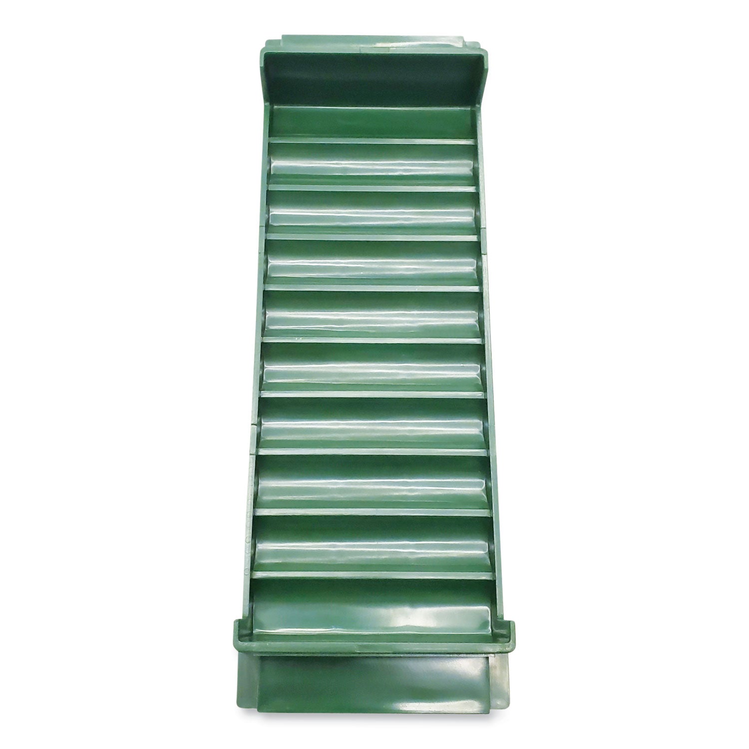 stackable-plastic-coin-tray-dimes-10-compartments-stackable-375-x-115-x-15-green-2-pack_cnk560562 - 1