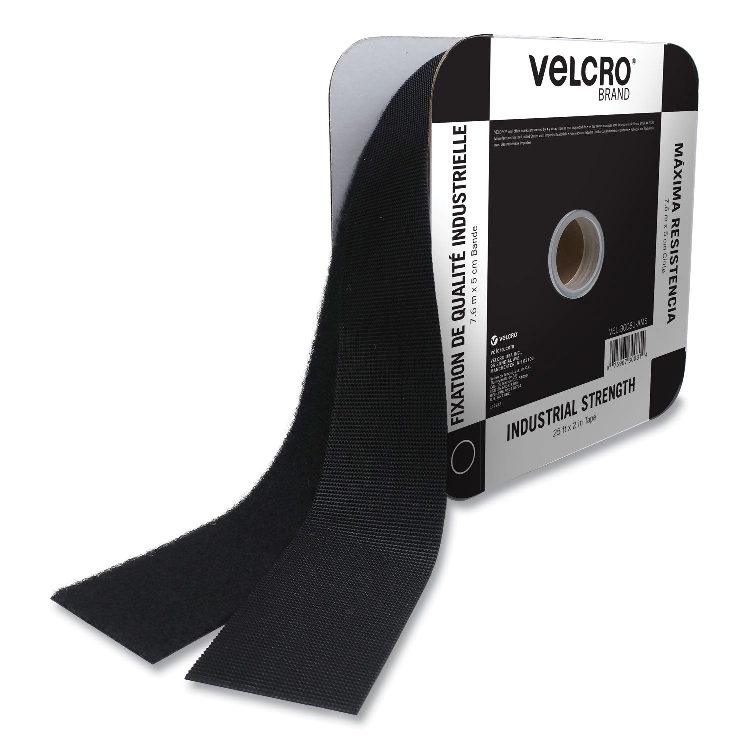 VELCRO Industrial Fastener Tape - 25 ft Length x 2" Width - 1 / Roll - Black - 1