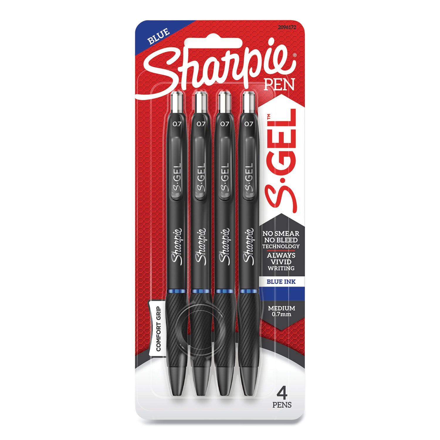 S-Gel High-Performance Gel Pen, Retractable, Medium 0.7 mm, Three Assorted Ink Colors, Black Barrel, 8/Pack