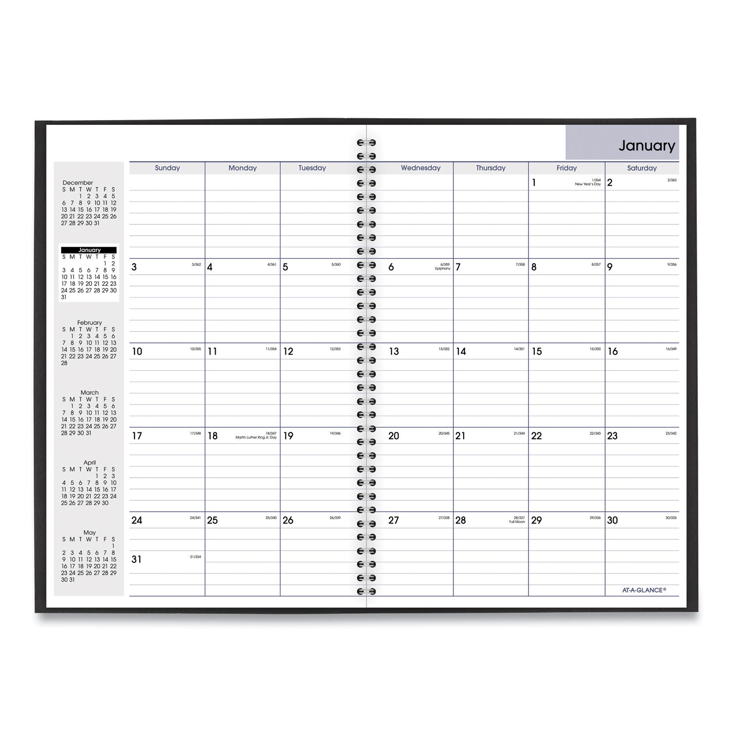 DayMinder Monthly Planner, Ruled Blocks, 12 x 8, Black Cover, 14-Month (Dec to Jan): 2023 to 2025