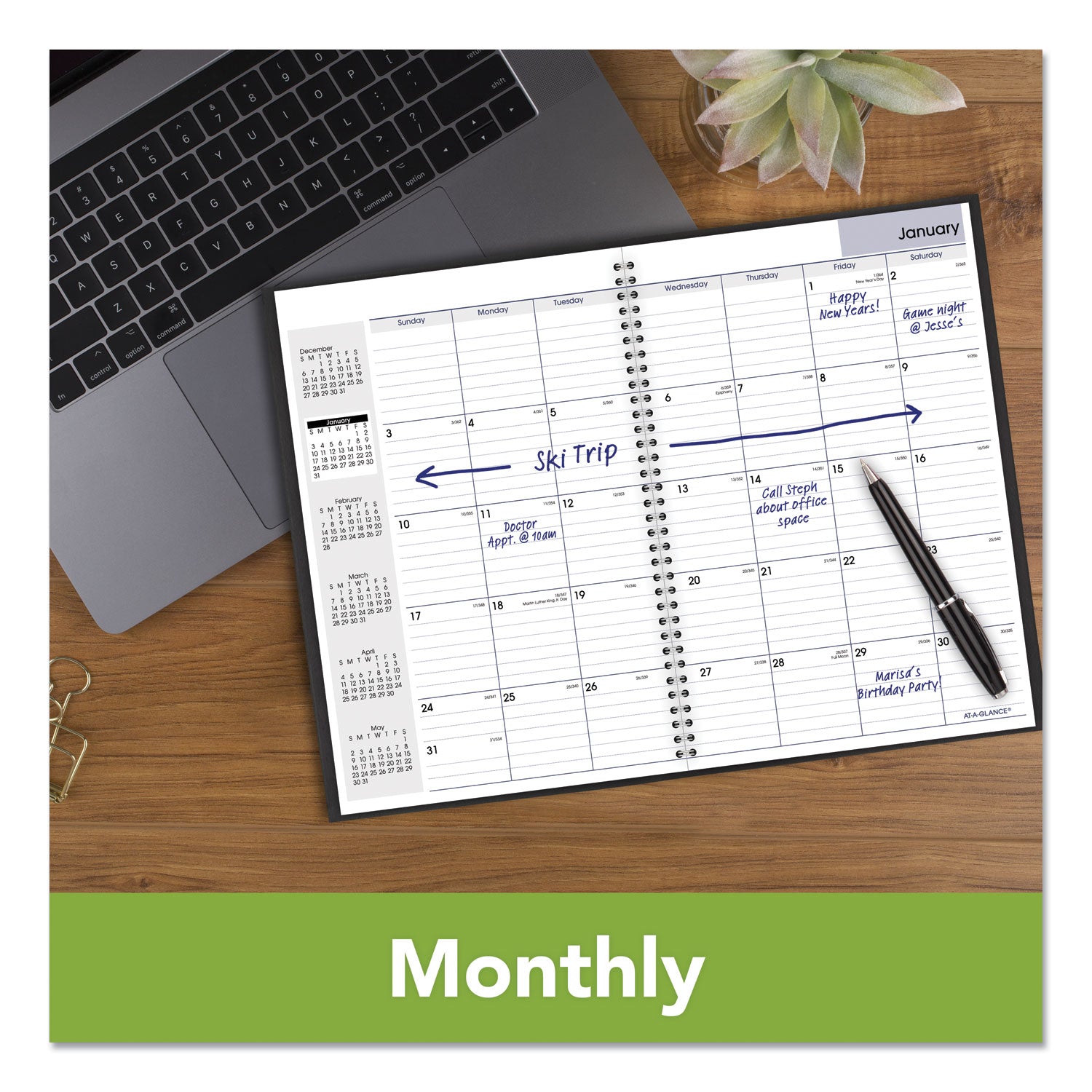 DayMinder Monthly Planner, Ruled Blocks, 12 x 8, Black Cover, 14-Month (Dec to Jan): 2023 to 2025 - 