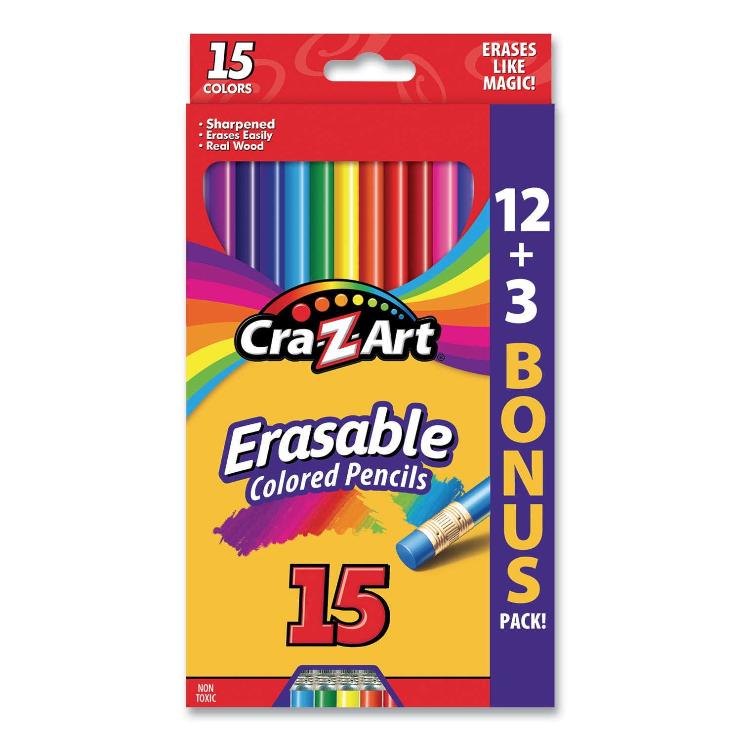 Erasable Colored Pencils, 15 Assorted Lead and Barrel Colors, 15/Set - 1