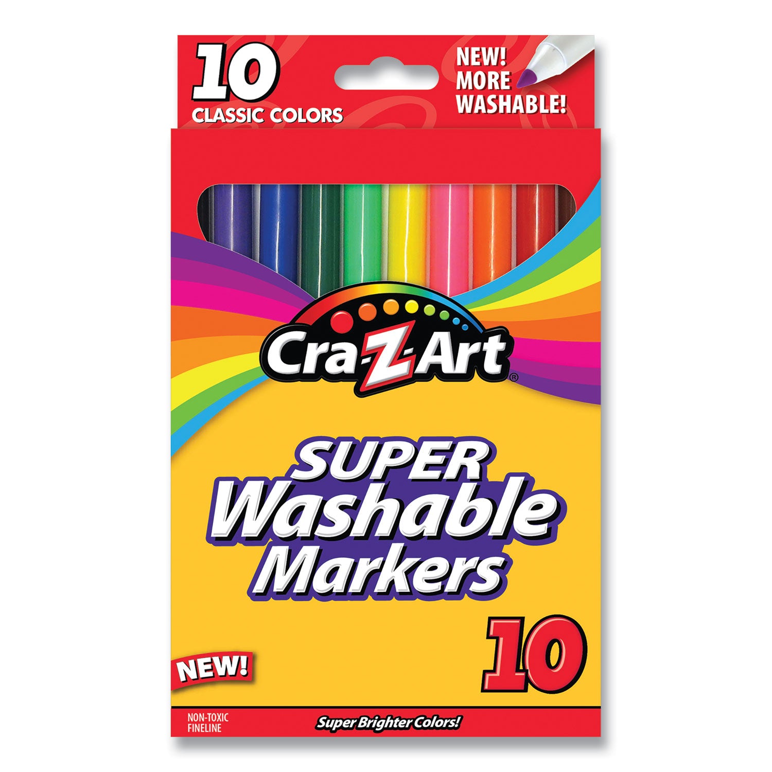 Super Washable Markers, Fine Bullet Tip, Assorted Colors, 10/Set - 1