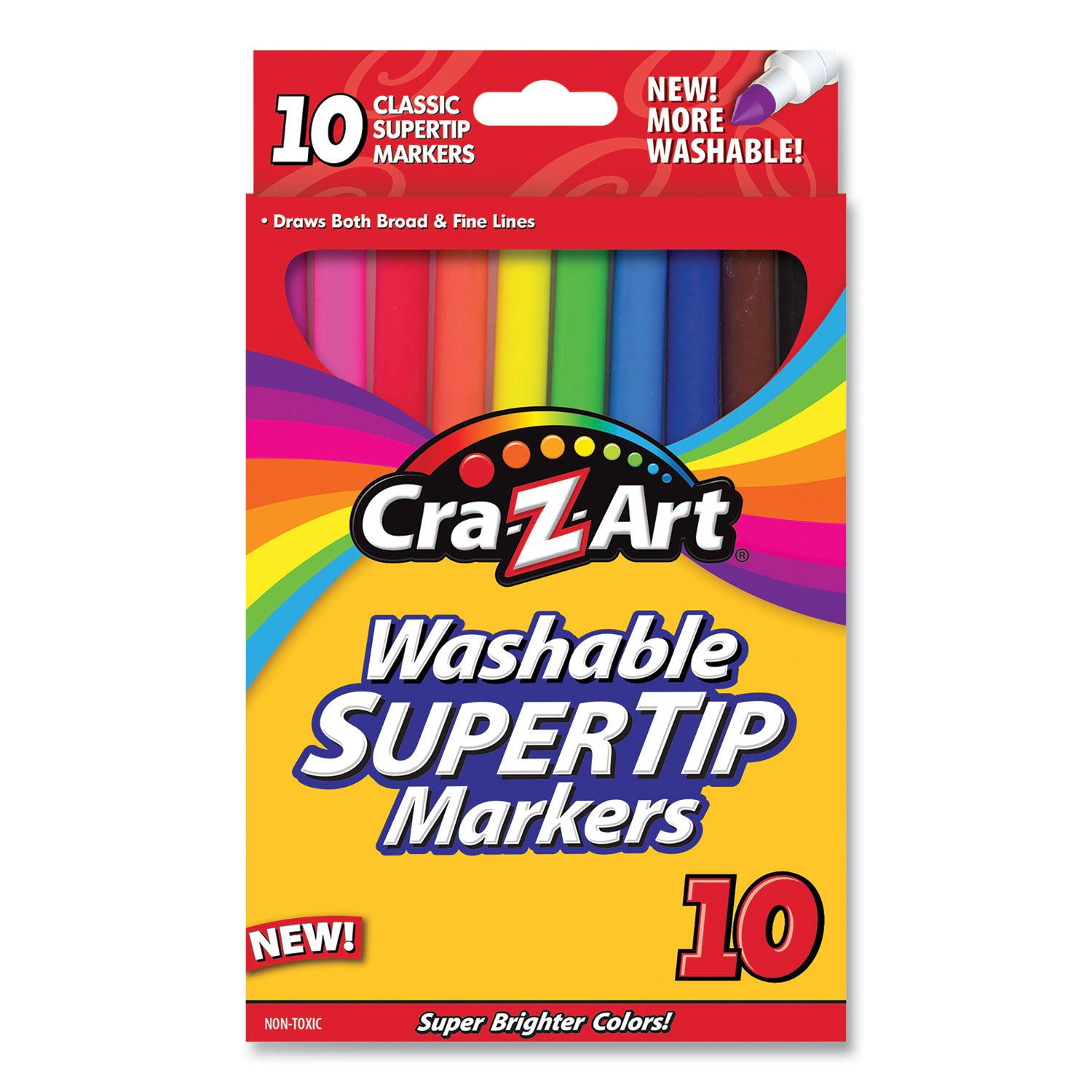 Washable SuperTip Markers, Fine/Broad Bullet Tips, Assorted Colors, 10/Set - 1