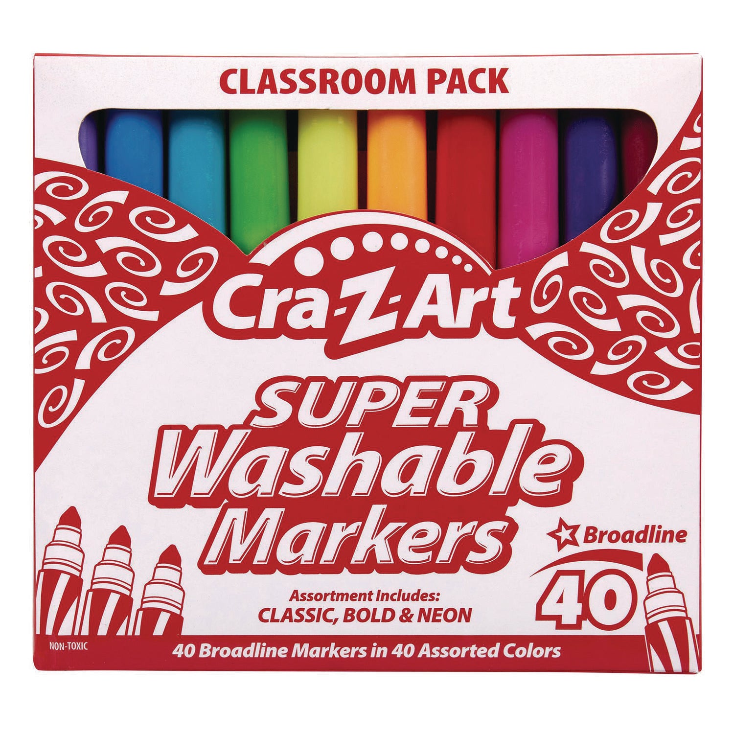 Super Washable Markers, Broad Bullet Tip, Assorted Colors, 40/Set - 1