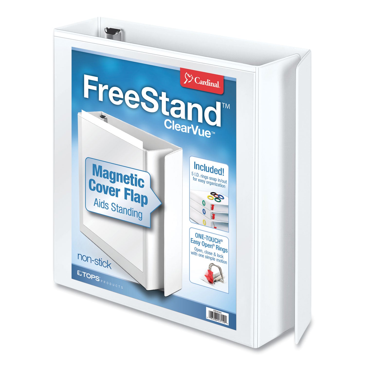 FreeStand Easy Open Locking Slant-D Ring Binder, 3 Rings, 2" Capacity, 11 x 8.5, White - 