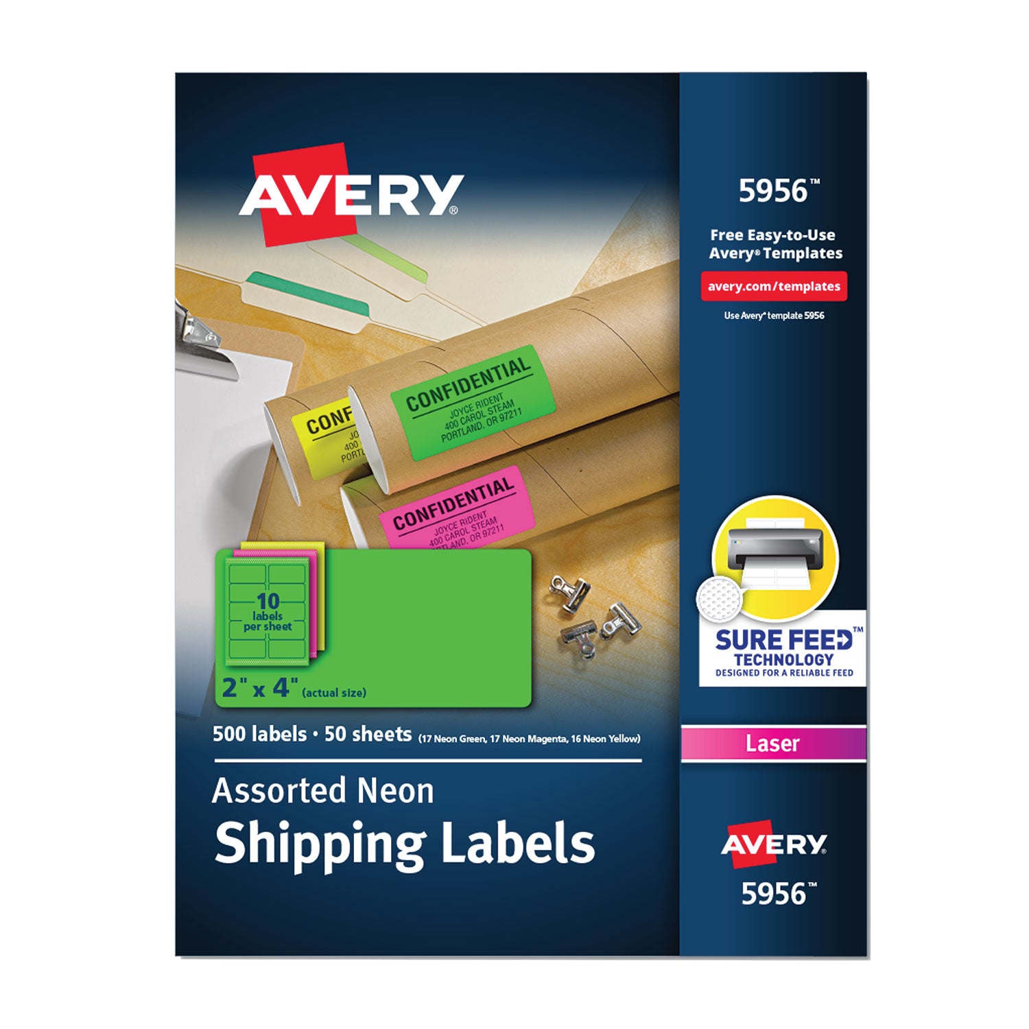 High-Visibility Permanent Laser ID Labels, 2 x 4, Neon Assorted, 500/Pack - 