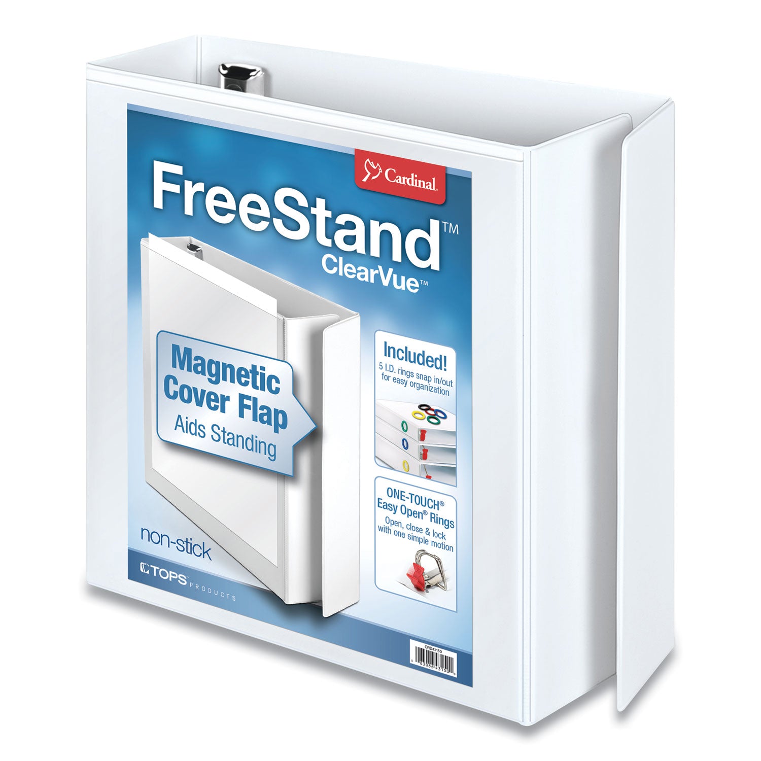 FreeStand Easy Open Locking Slant-D Ring Binder, 3 Rings, 3" Capacity, 11 x 8.5, White - 