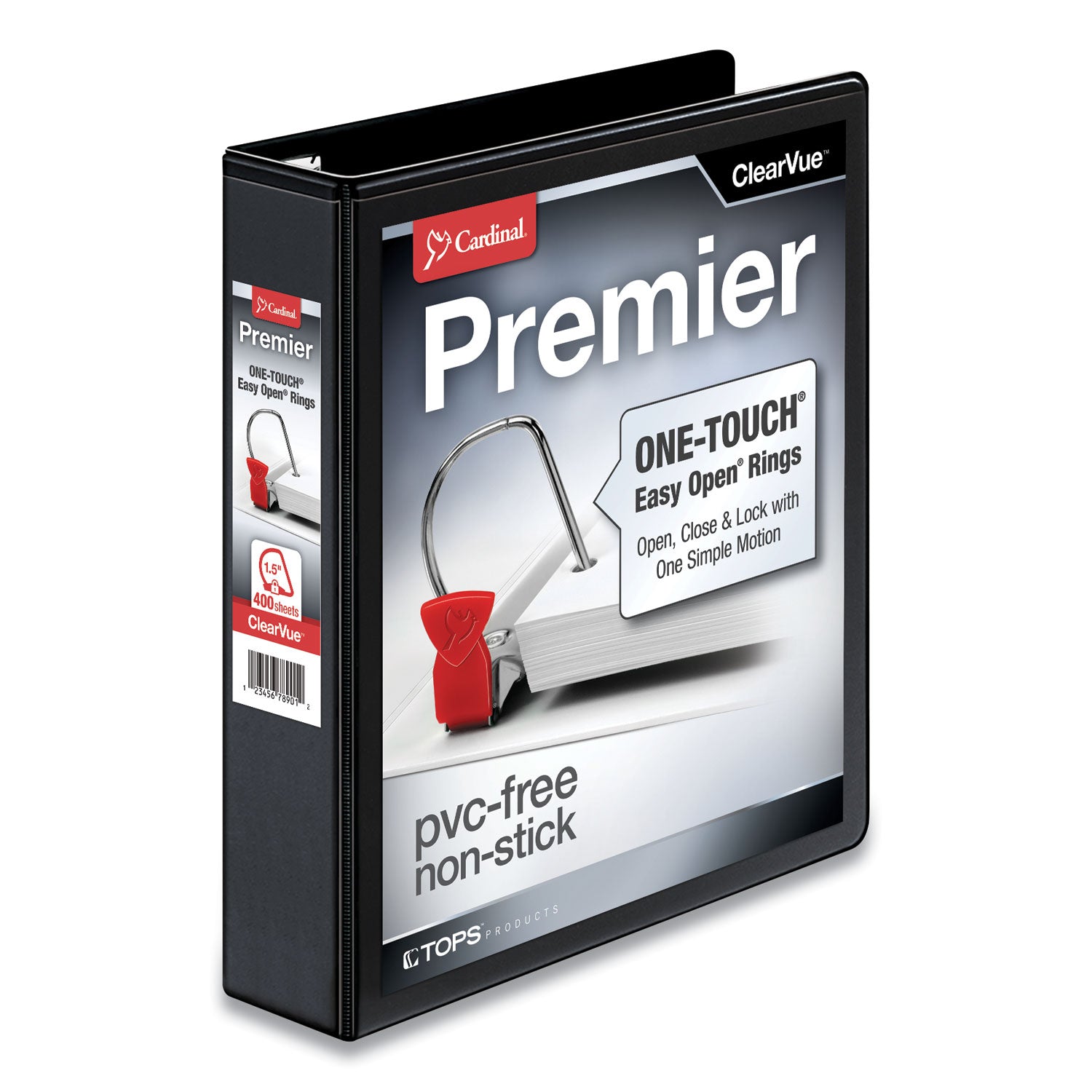 Premier Easy Open ClearVue Locking Slant-D Ring Binder, 3 Rings, 1.5" Capacity, 11 x 8.5, Black - 