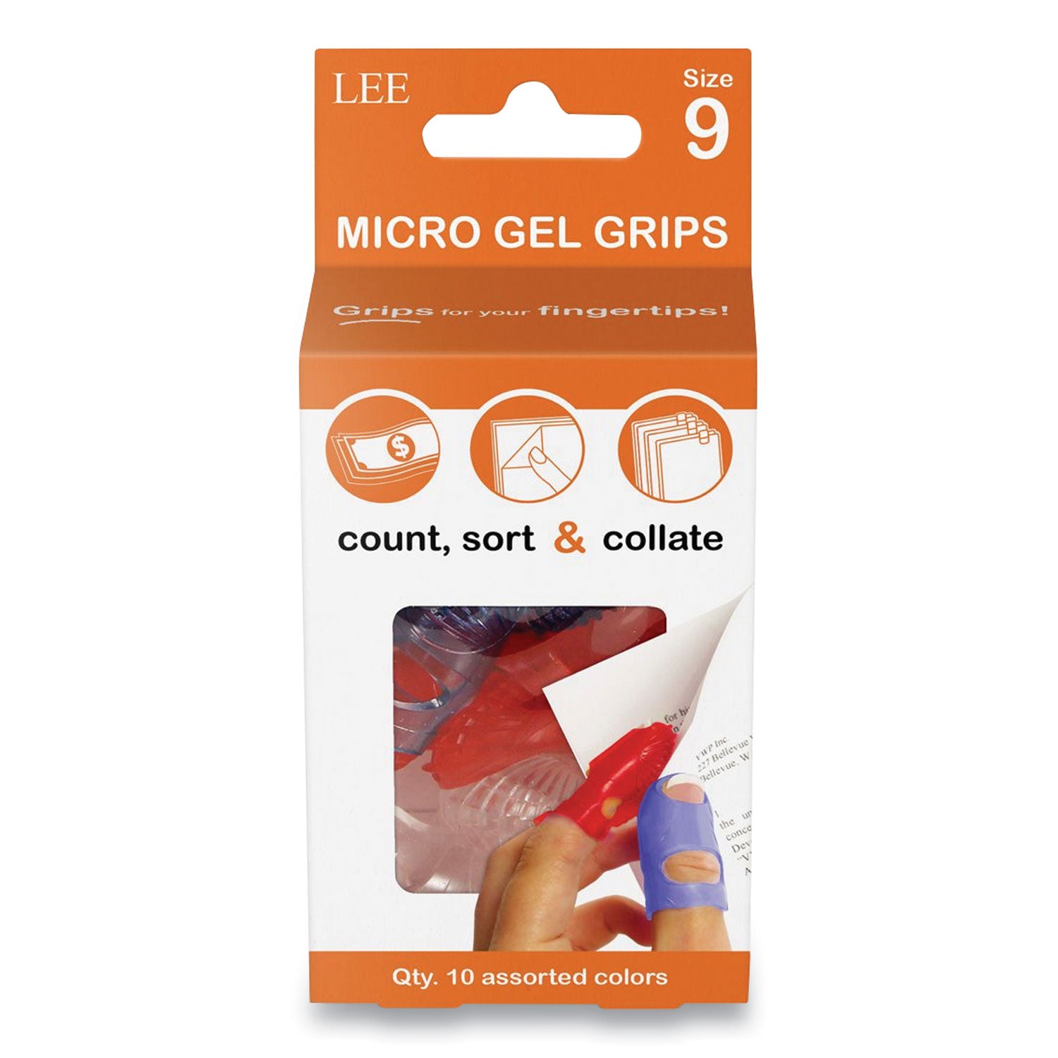 Tippi Micro-Gel Fingertip Grips, Size 9, Large, Assorted, 10/Pack - 