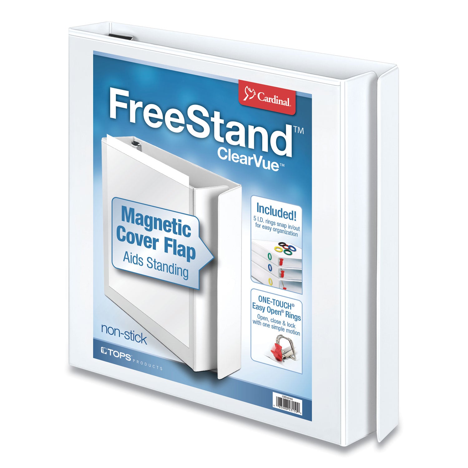 FreeStand Easy Open Locking Slant-D Ring Binder, 3 Rings, 1" Capacity, 11 x 8.5, White - 