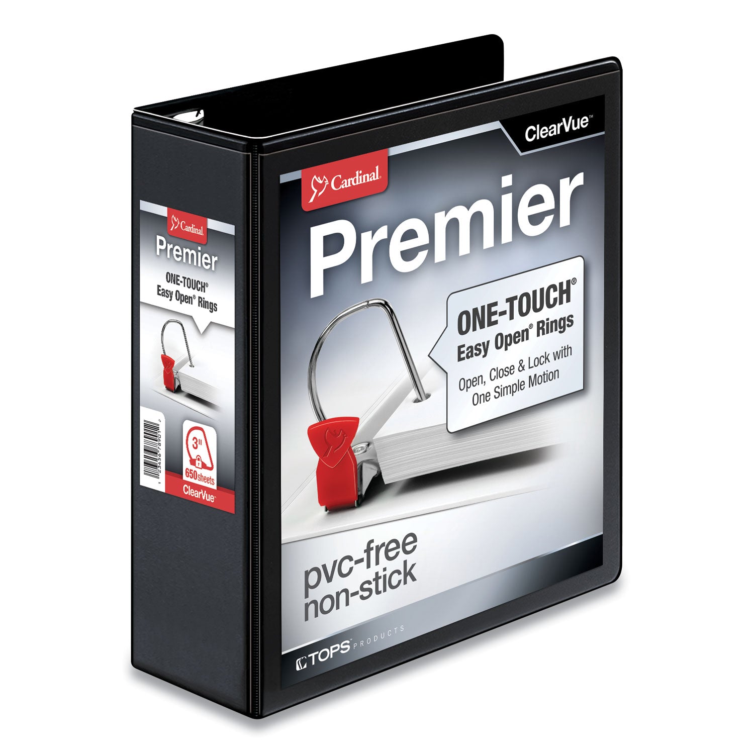 Premier Easy Open ClearVue Locking Slant-D Ring Binder, 3 Rings, 3" Capacity, 11 x 8.5, Black - 