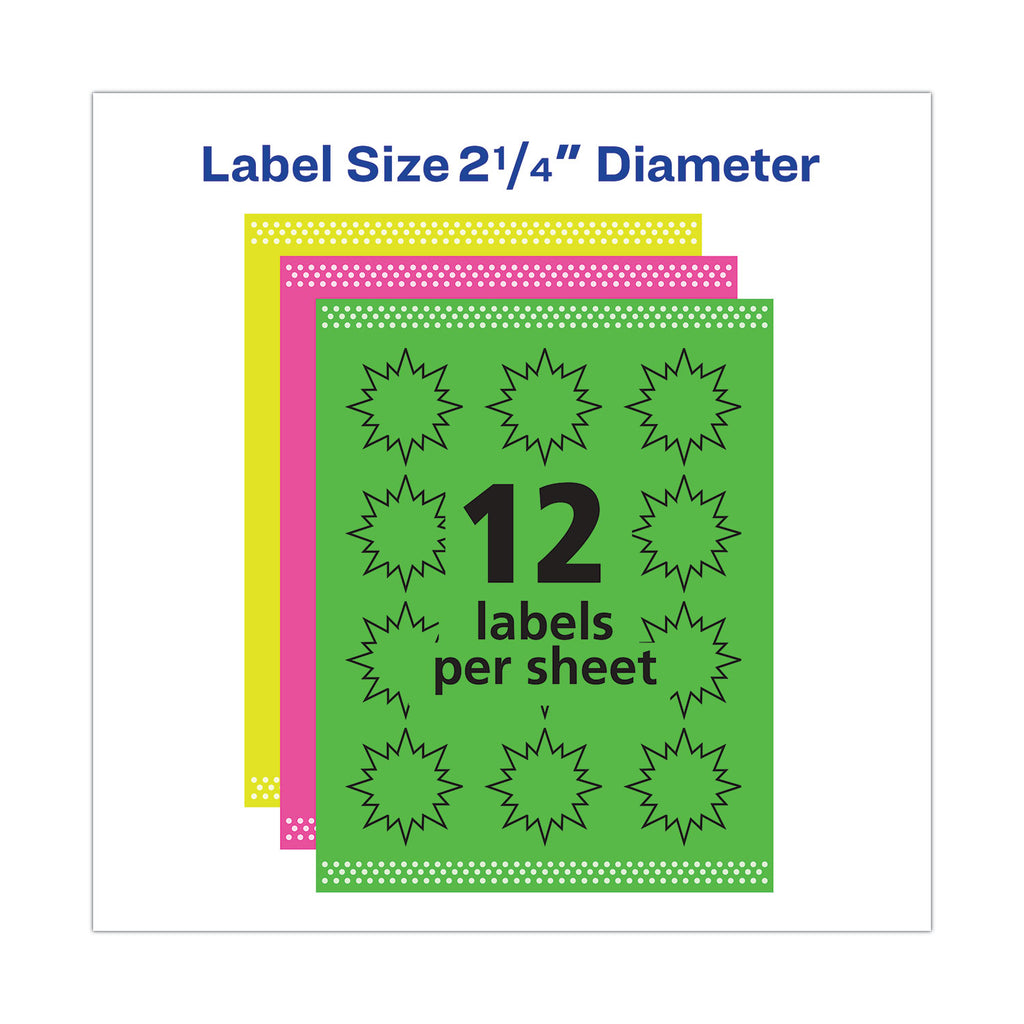 High-Visibility ID Labels, Laser Printers, 2.25" dia, Assorted, 12/Sheet, 15 Sheets/Pack