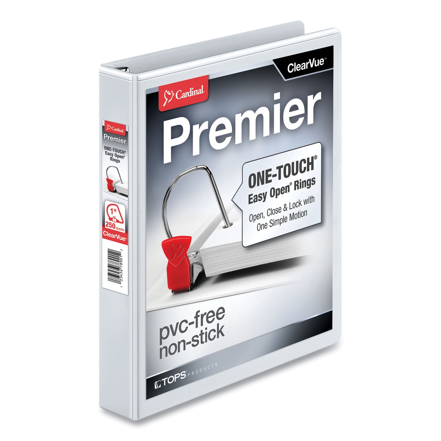 Premier Easy Open ClearVue Locking Slant-D Ring Binder, 3 Rings, 1" Capacity, 11 x 8.5, White - 