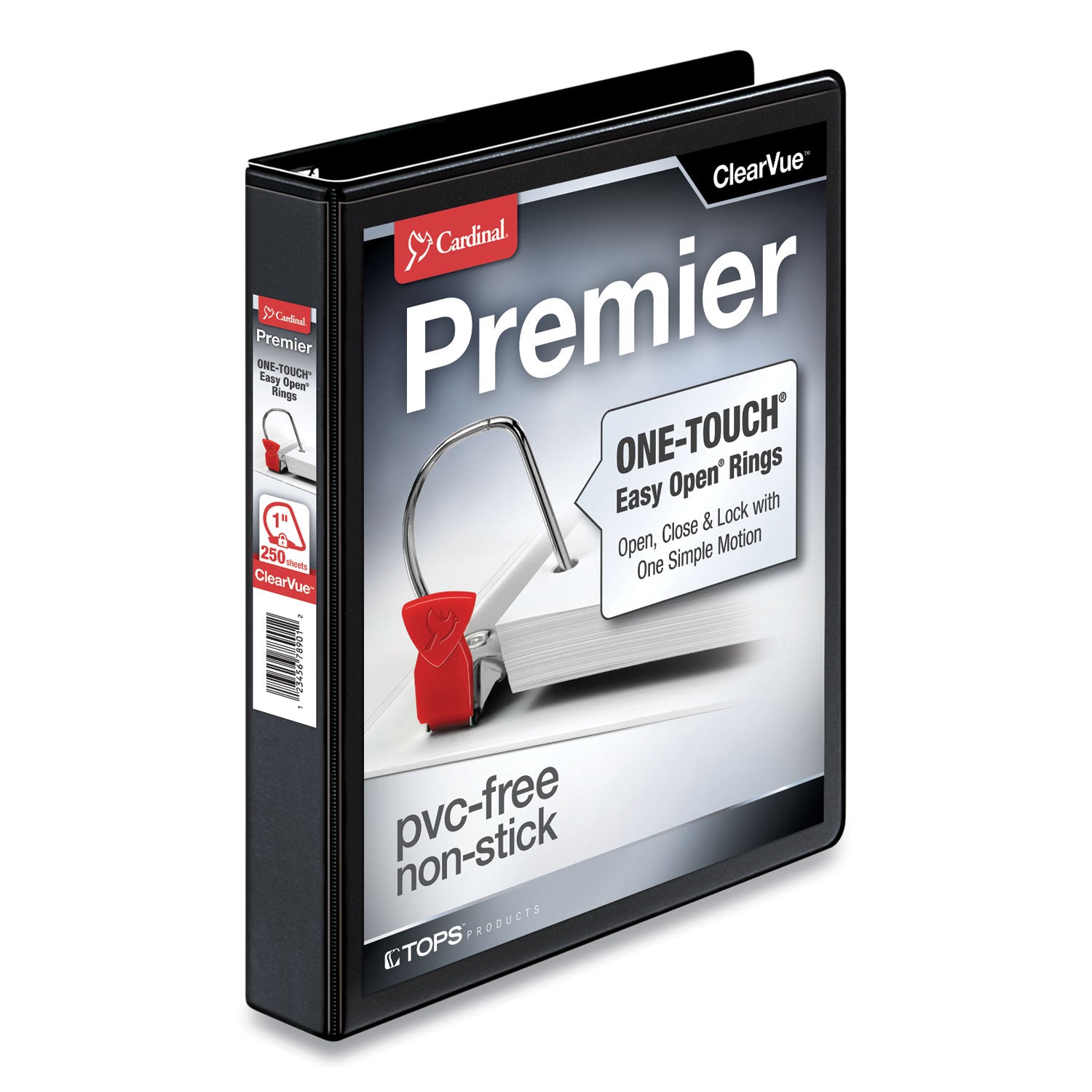 Premier Easy Open ClearVue Locking Slant-D Ring Binder, 3 Rings, 1" Capacity, 11 x 8.5, Black - 