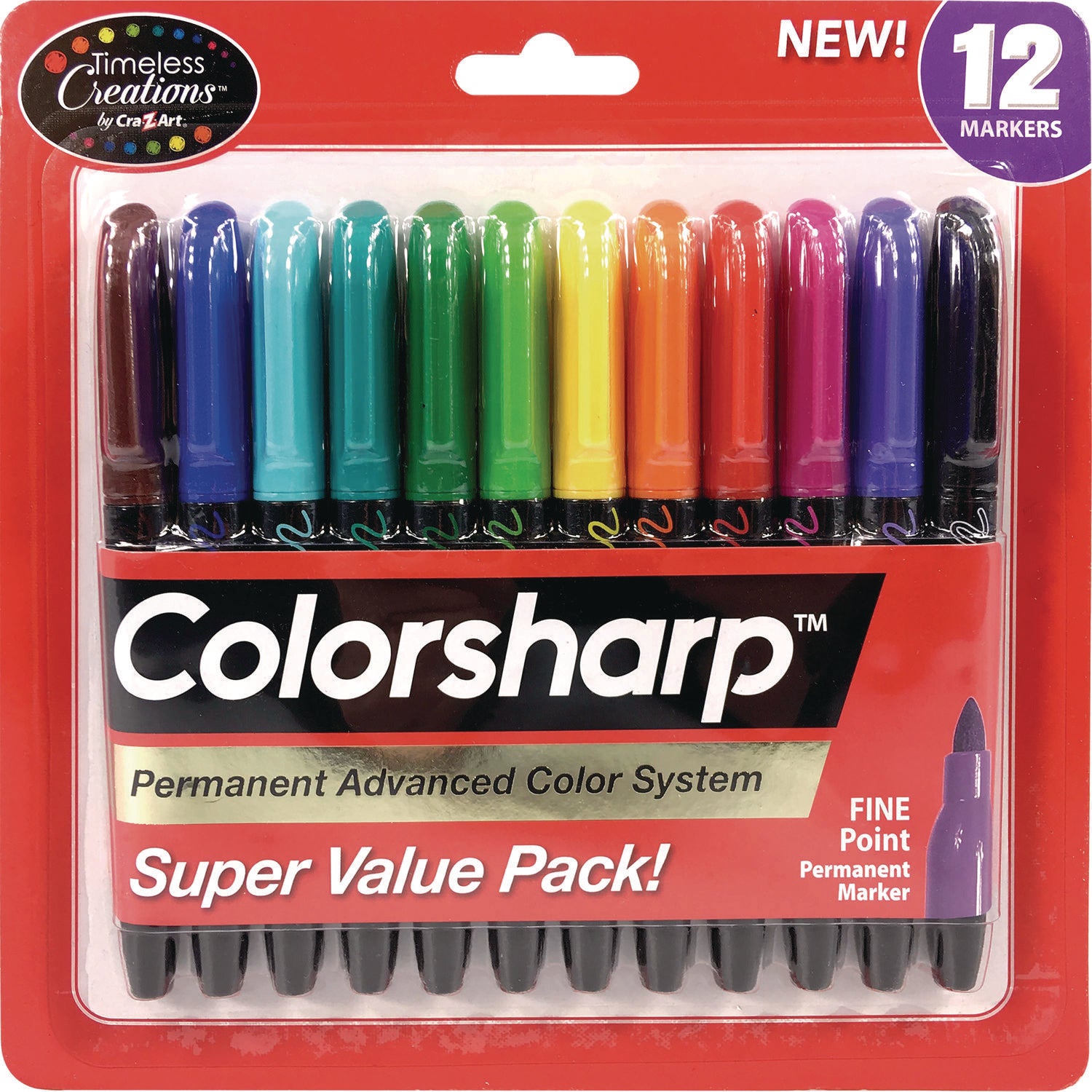 Colorsharp Permanent Markers, Fine Bullet Tip, Assorted Colors, 12/Set - 1