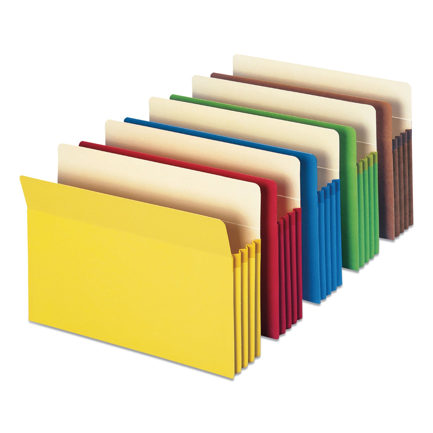 Colored File Pockets, 3.5" Expansion, Letter Size, Assorted Colors, 5/Pack - 